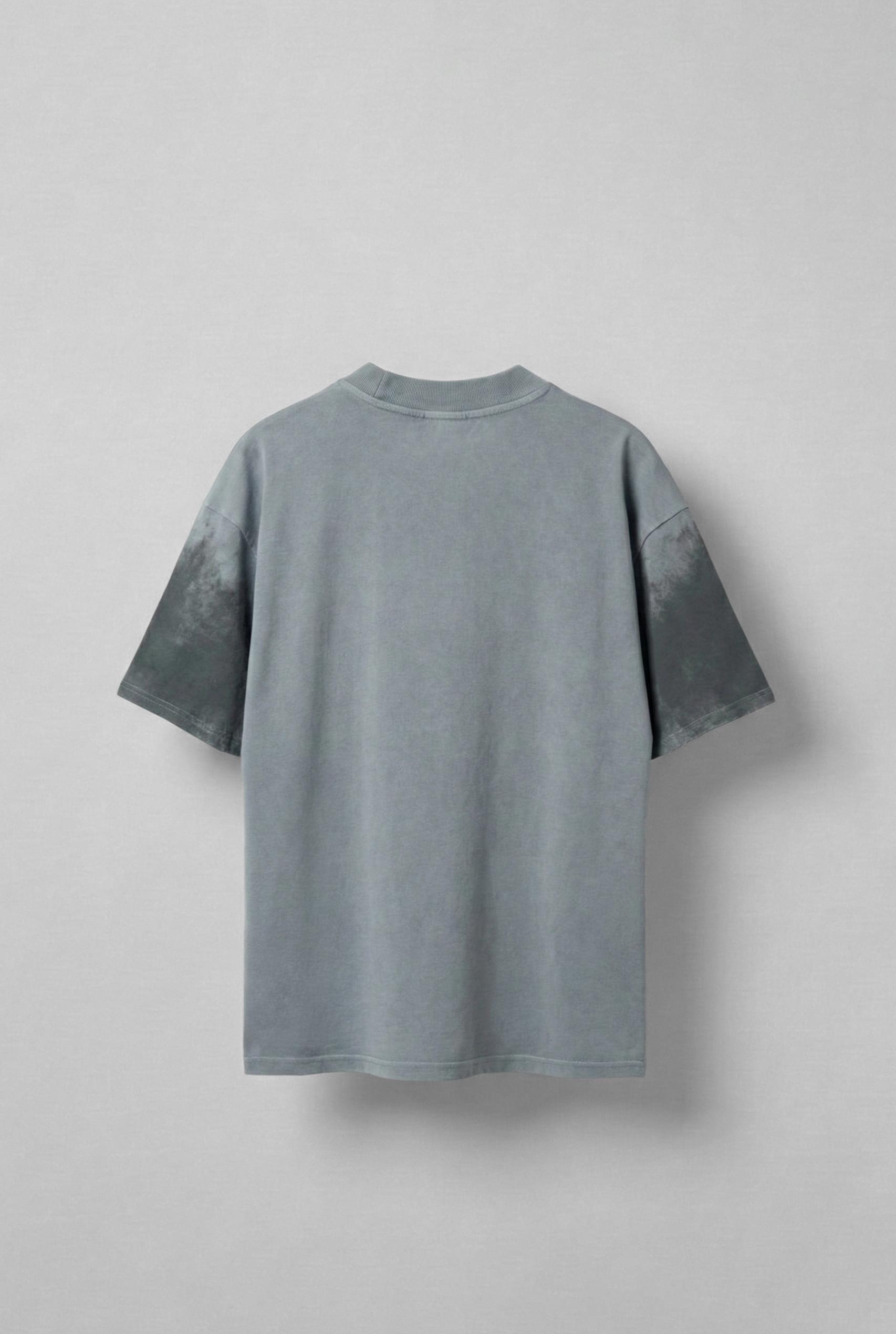 Erkek Cirsus Baskılı Yıkamalı Oversize T-Shırt Gri