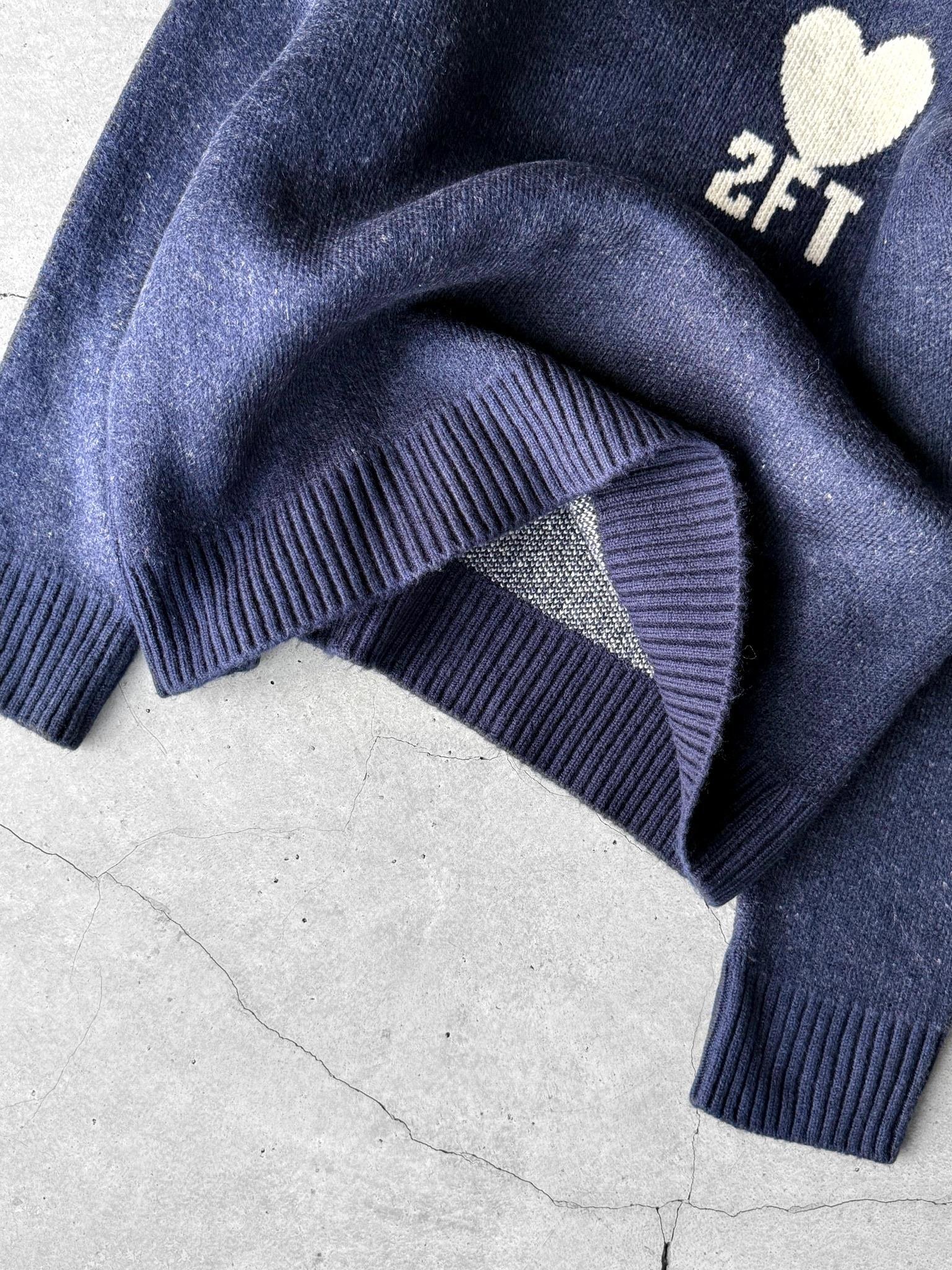 Erkek Desenli Oversize Triko Kazak Lacivert