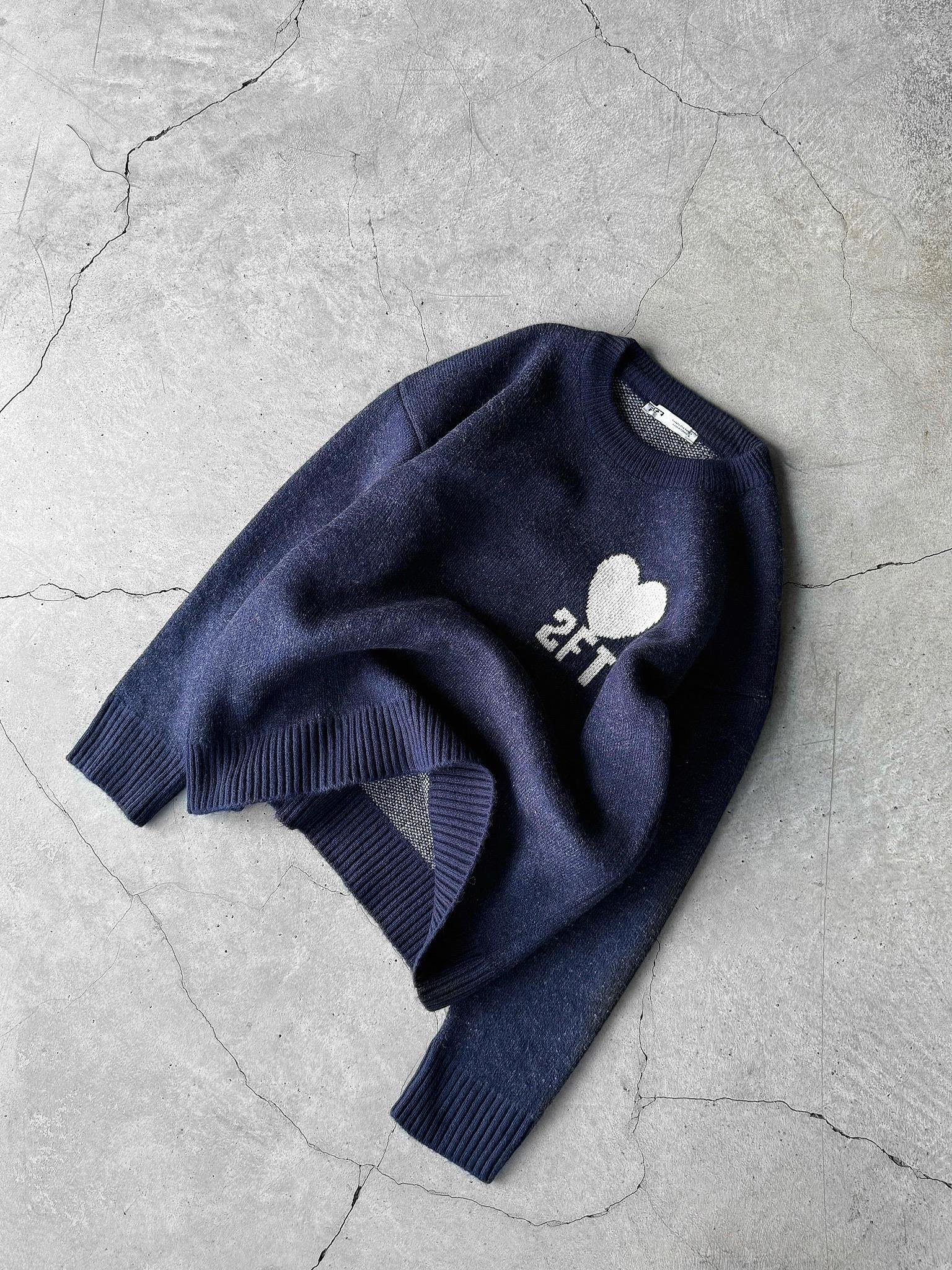 Erkek Desenli Oversize Triko Kazak Lacivert