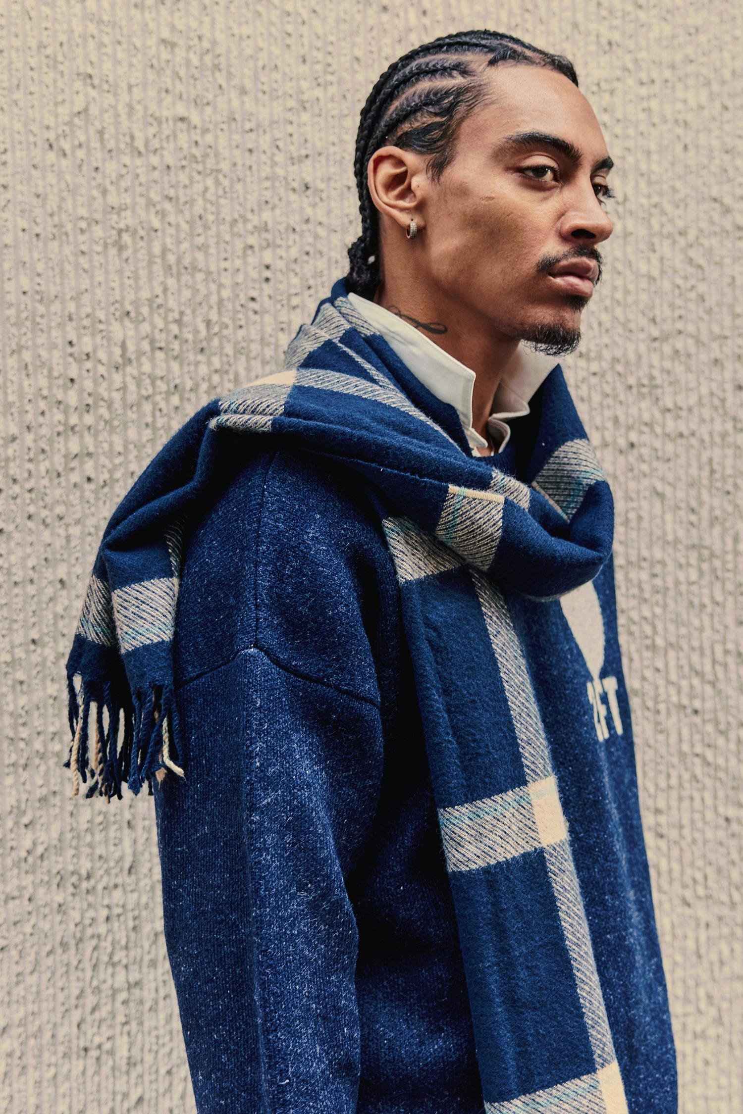 Erkek Desenli Oversize Triko Kazak Lacivert