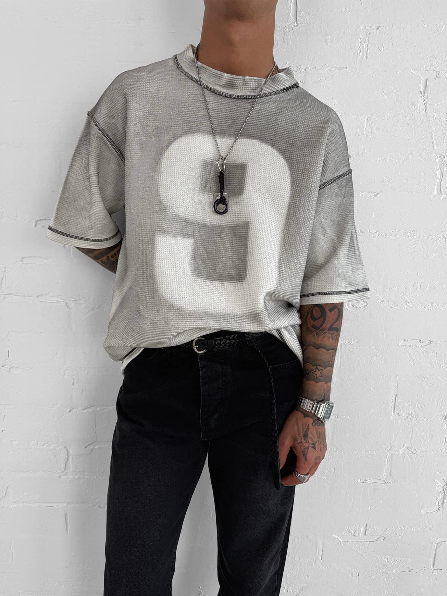 Erkek Dikiş Detaylı Waffle Kumaş Oversize T-Shirt Beyaz