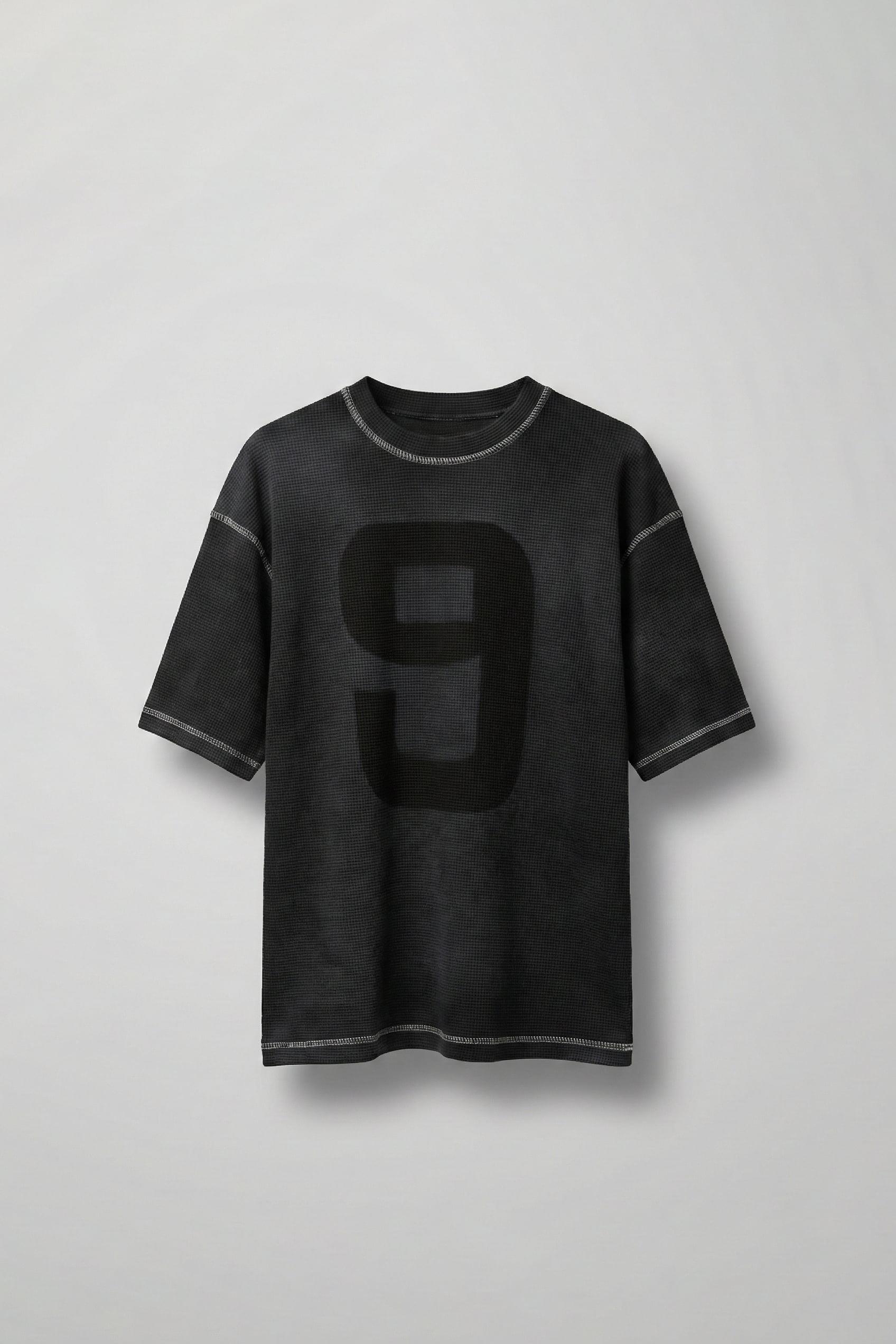 Erkek Dikiş Detaylı Waffle Kumaş Oversize T-Shirt Siyah