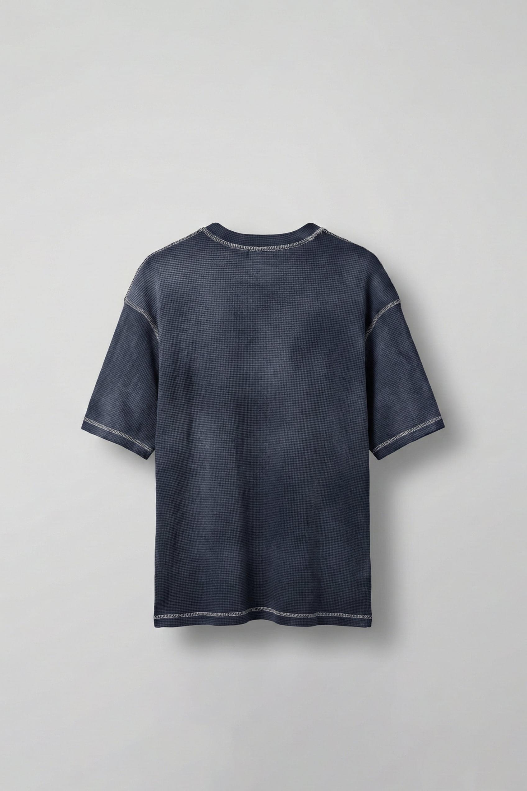 Erkek Dikiş Detaylı Waffle Kumaş Oversize T-Shirt Mavi