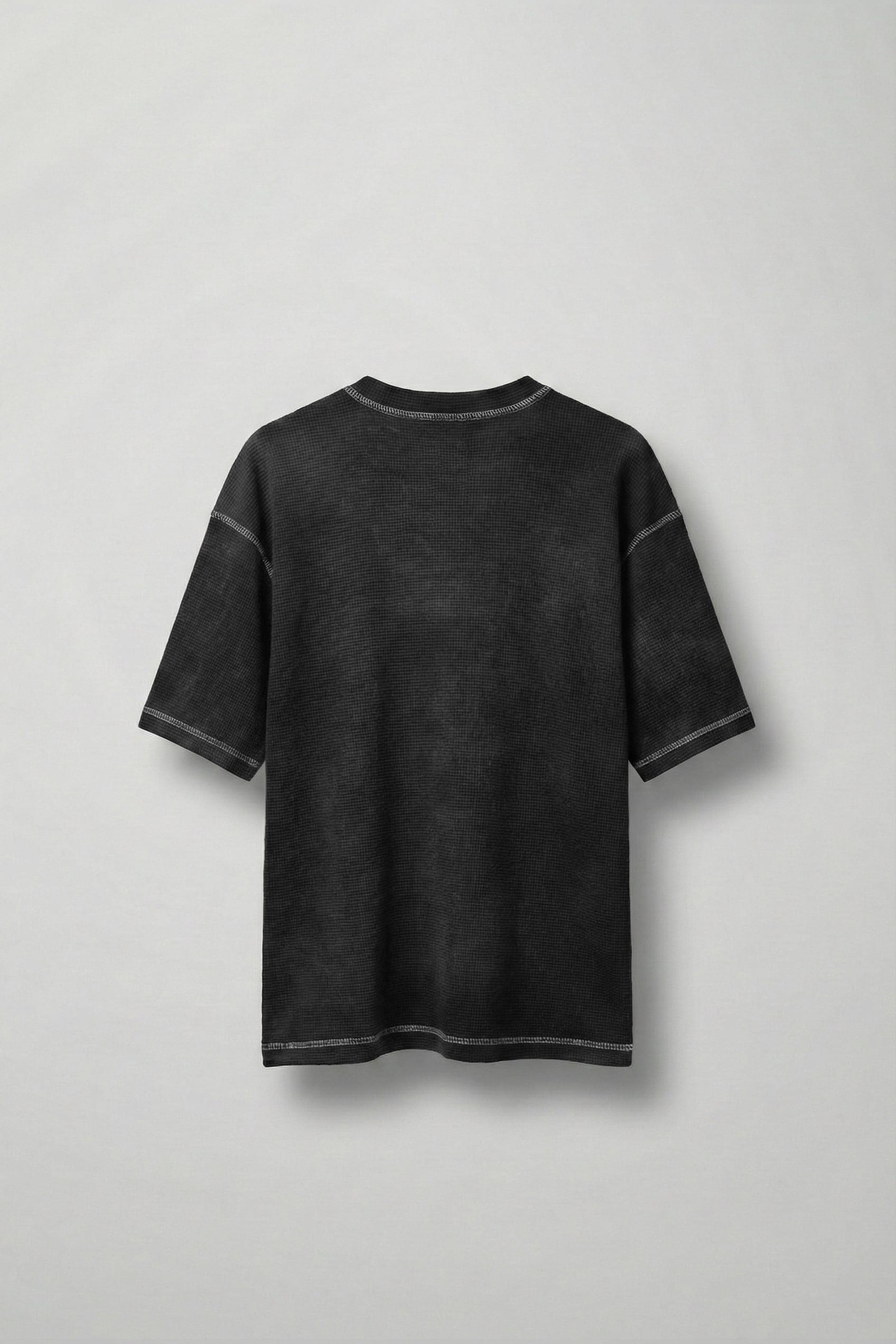 Erkek Dikiş Detaylı Waffle Kumaş Oversize T-Shirt Siyah