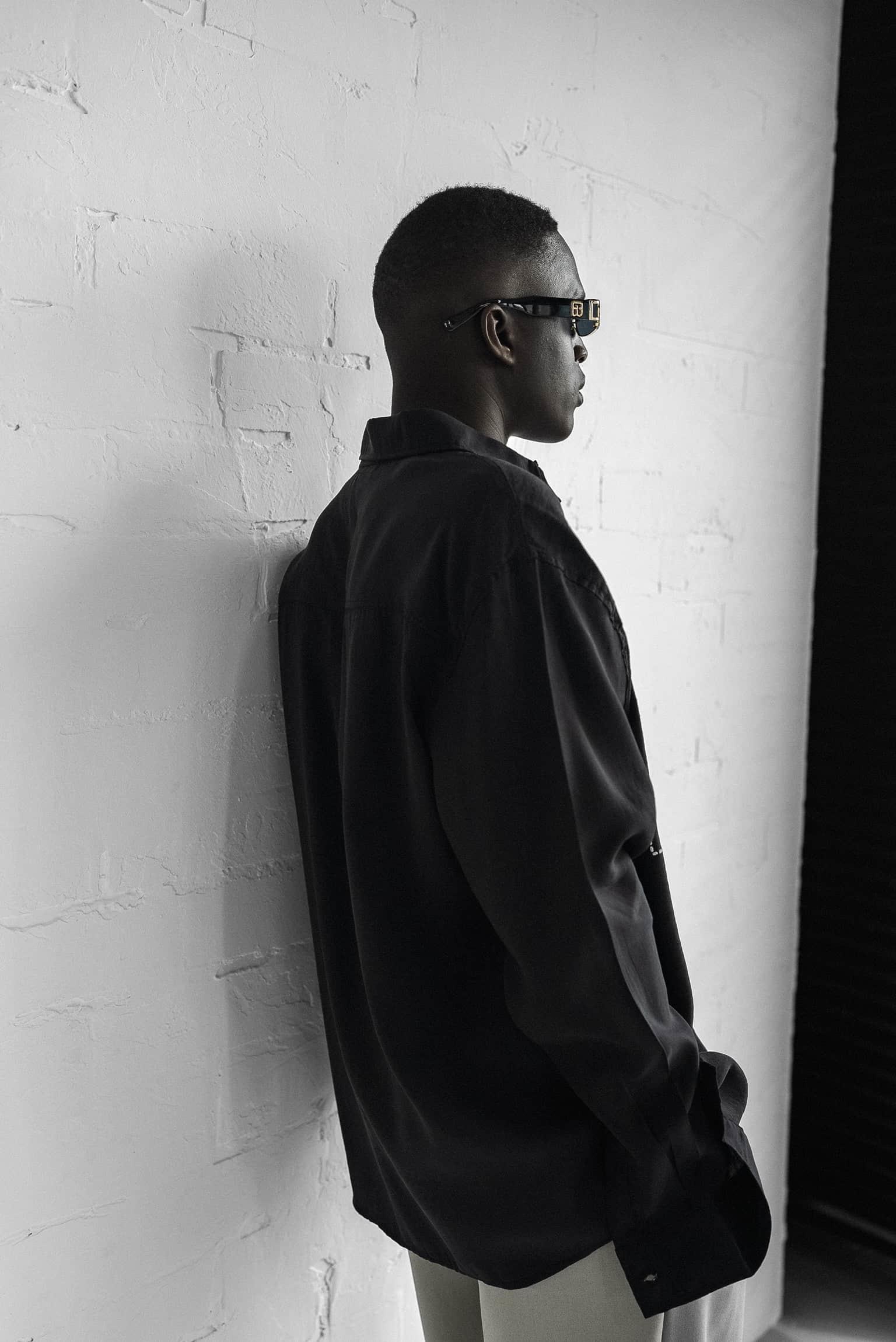 Erkek Dokulu Baskılı Oversize Rahat Gömlek Siyah