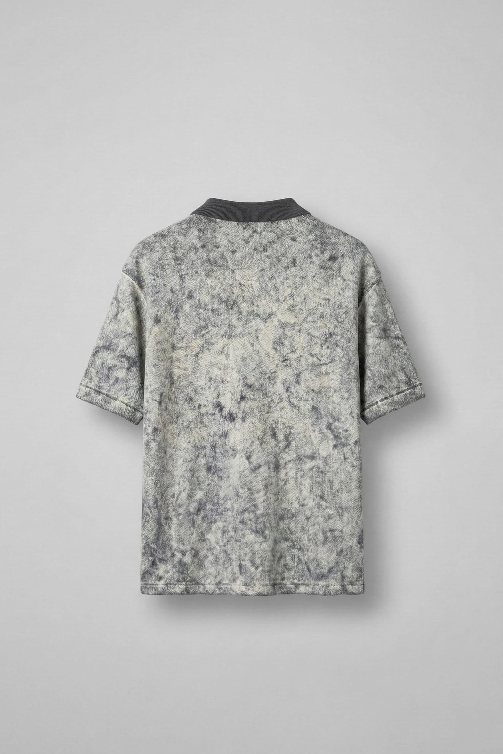 Erkek Düğmeli Polo Yaka Desenli Oversize Triko T-Shirt Siyah