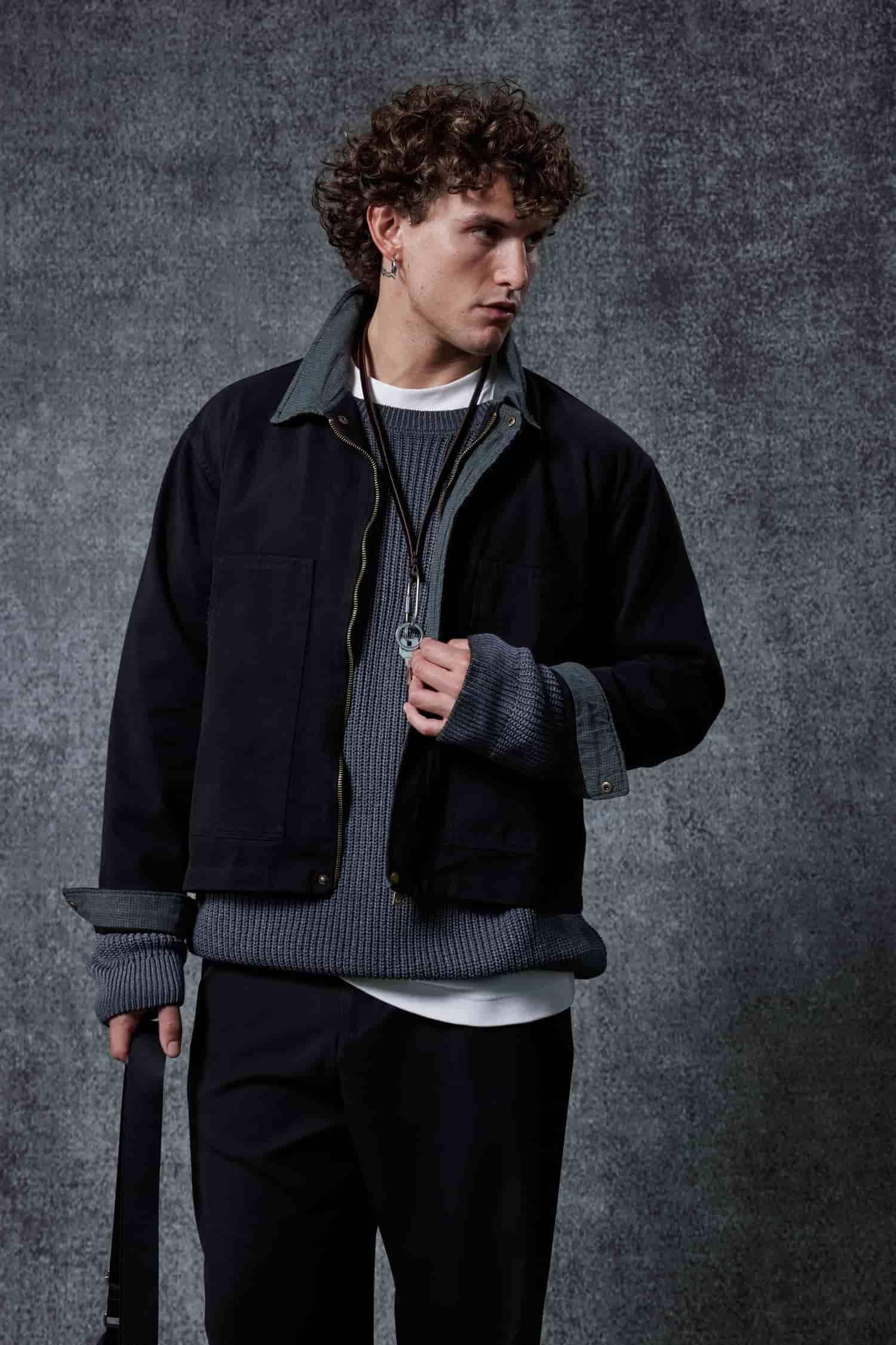 Erkek Ekose Detaylı Yıkamalı Relax Fit Ceket Siyah