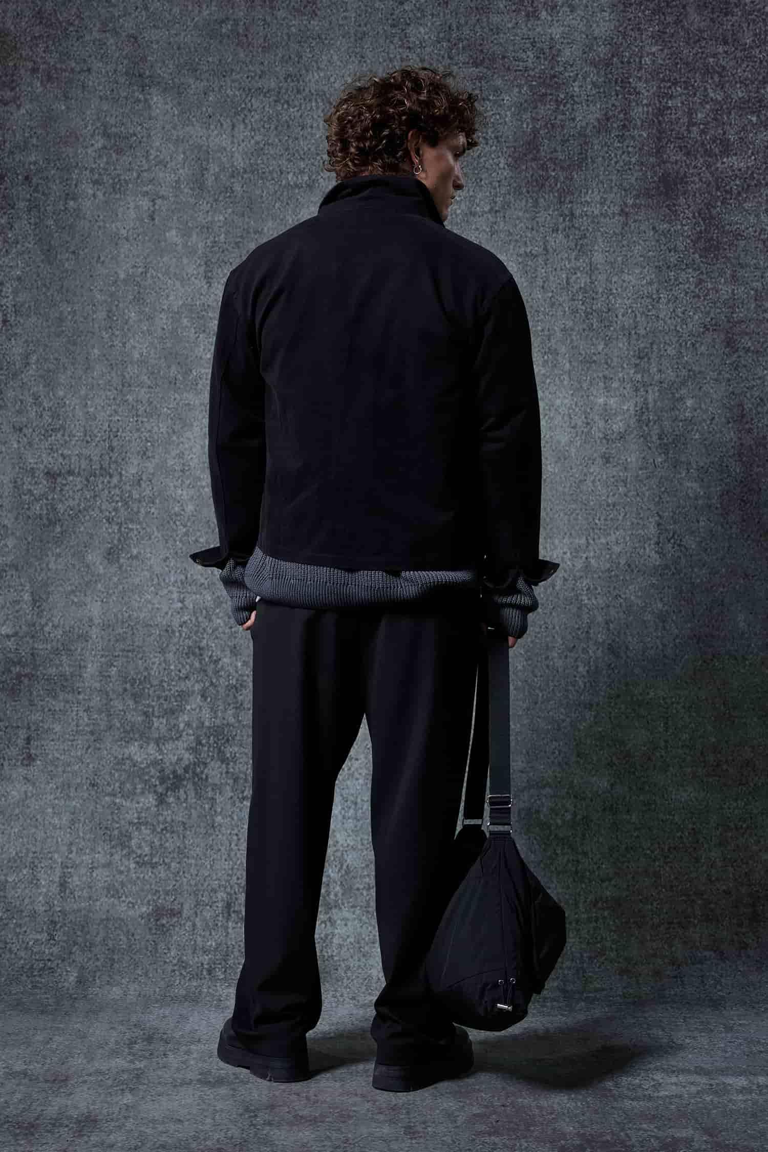 Erkek Ekose Detaylı Yıkamalı Relax Fit Ceket Siyah