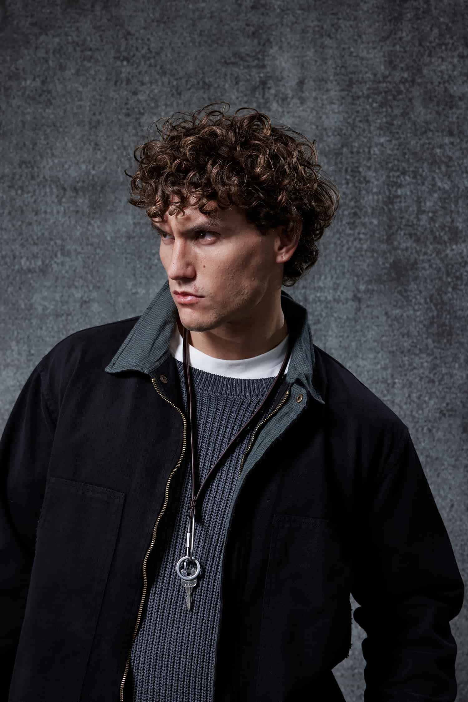 Erkek Ekose Detaylı Yıkamalı Relax Fit Ceket Siyah