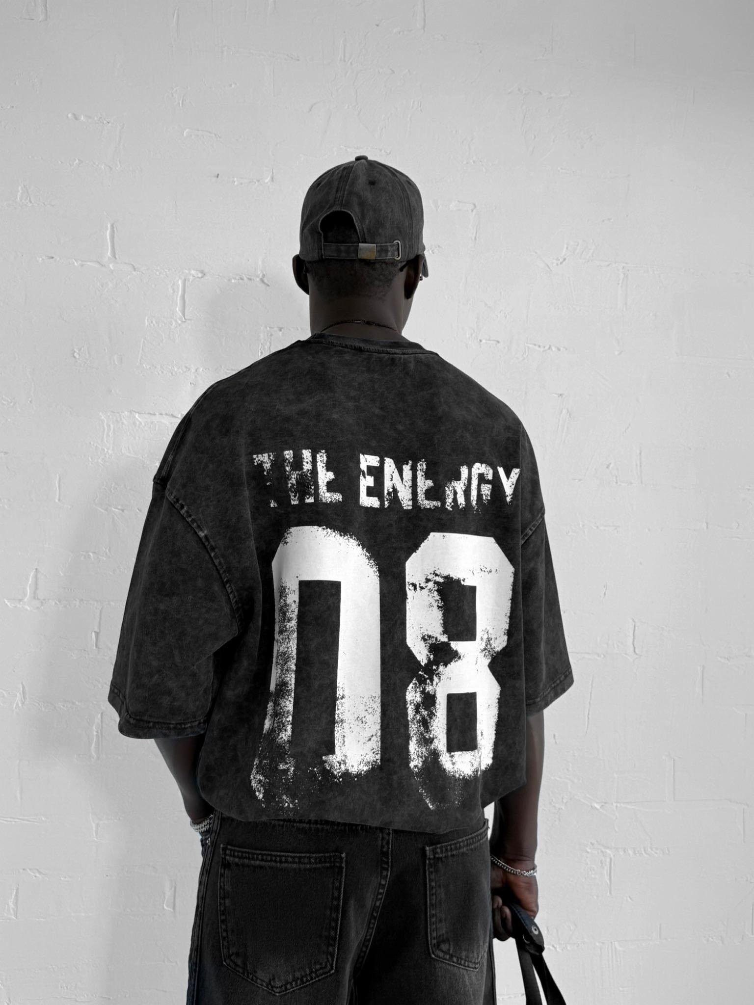 Erkek Eskitme Efektli Yıkamalı Baskılı Oversize T-Shirt Siyah