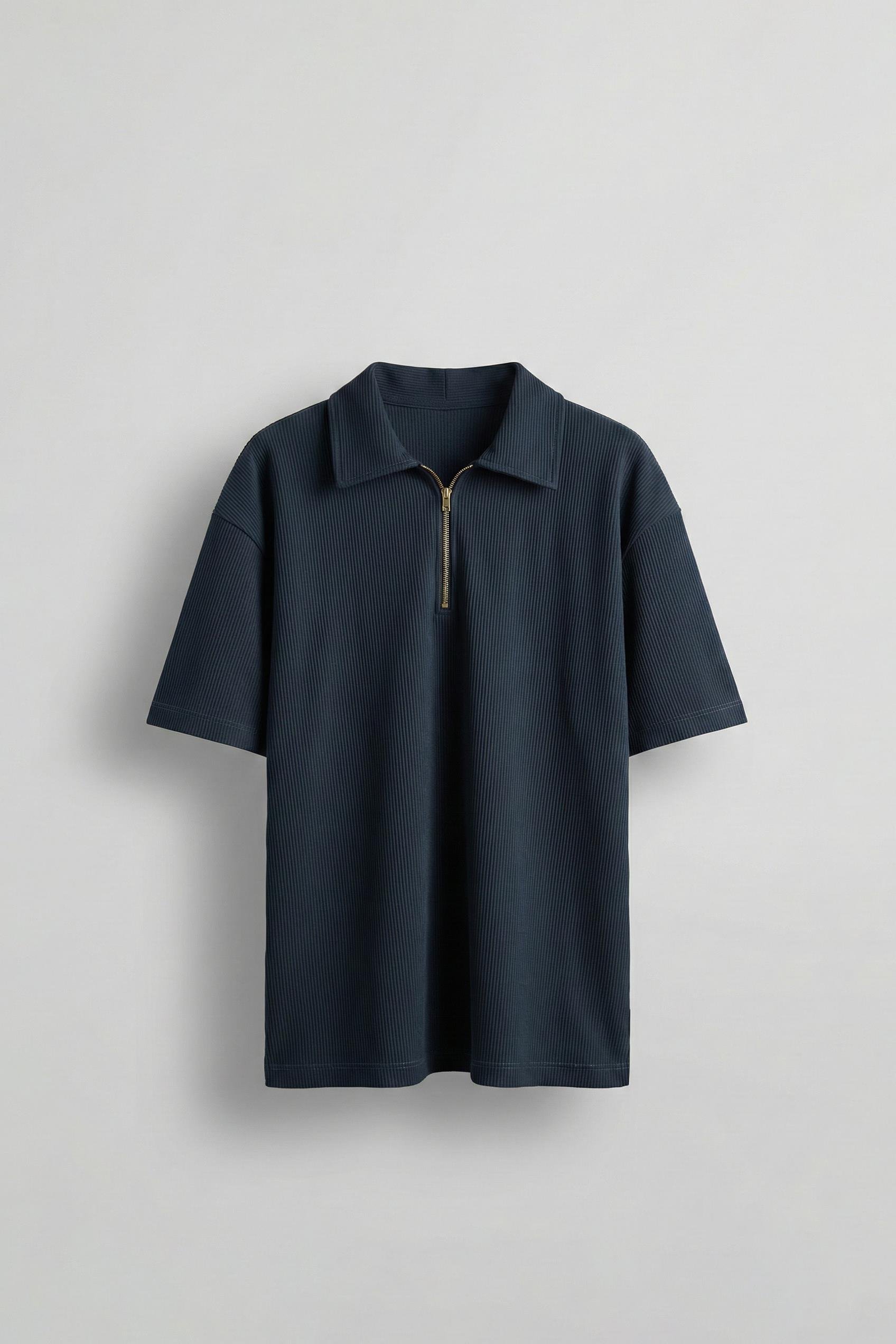 Erkek Fermuarlı Polo Yaka T-Shirt Lacivert