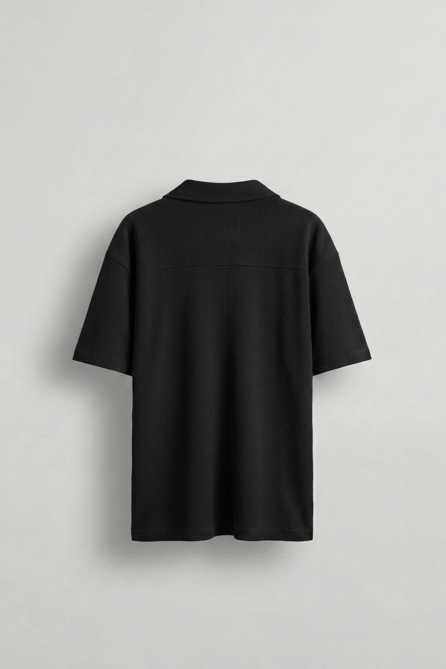 Erkek Fermuarlı Polo Yaka T-Shirt Siyah