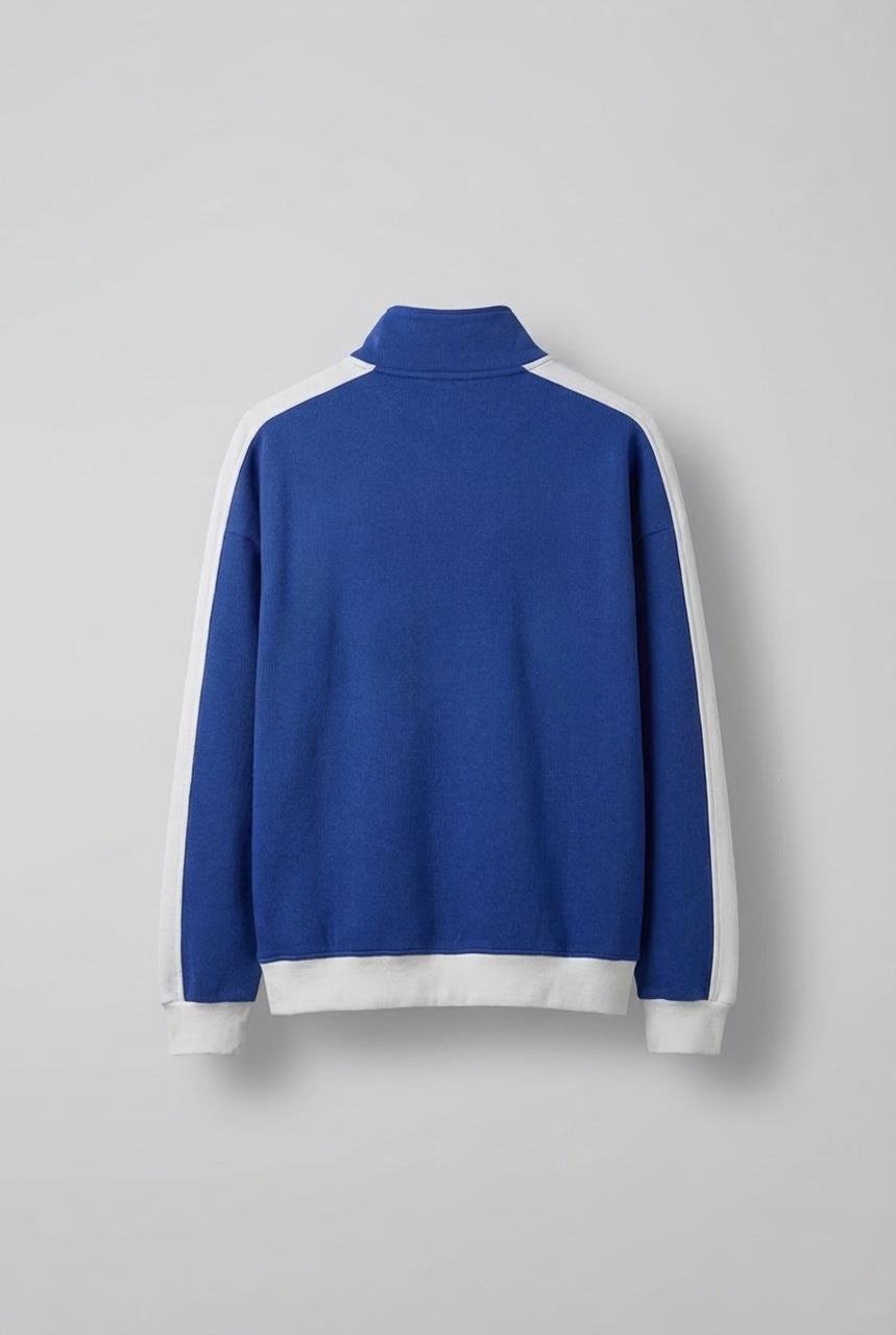 Erkek Fermuarlı Spor Relaxed Sweatshirt Saks Mavi