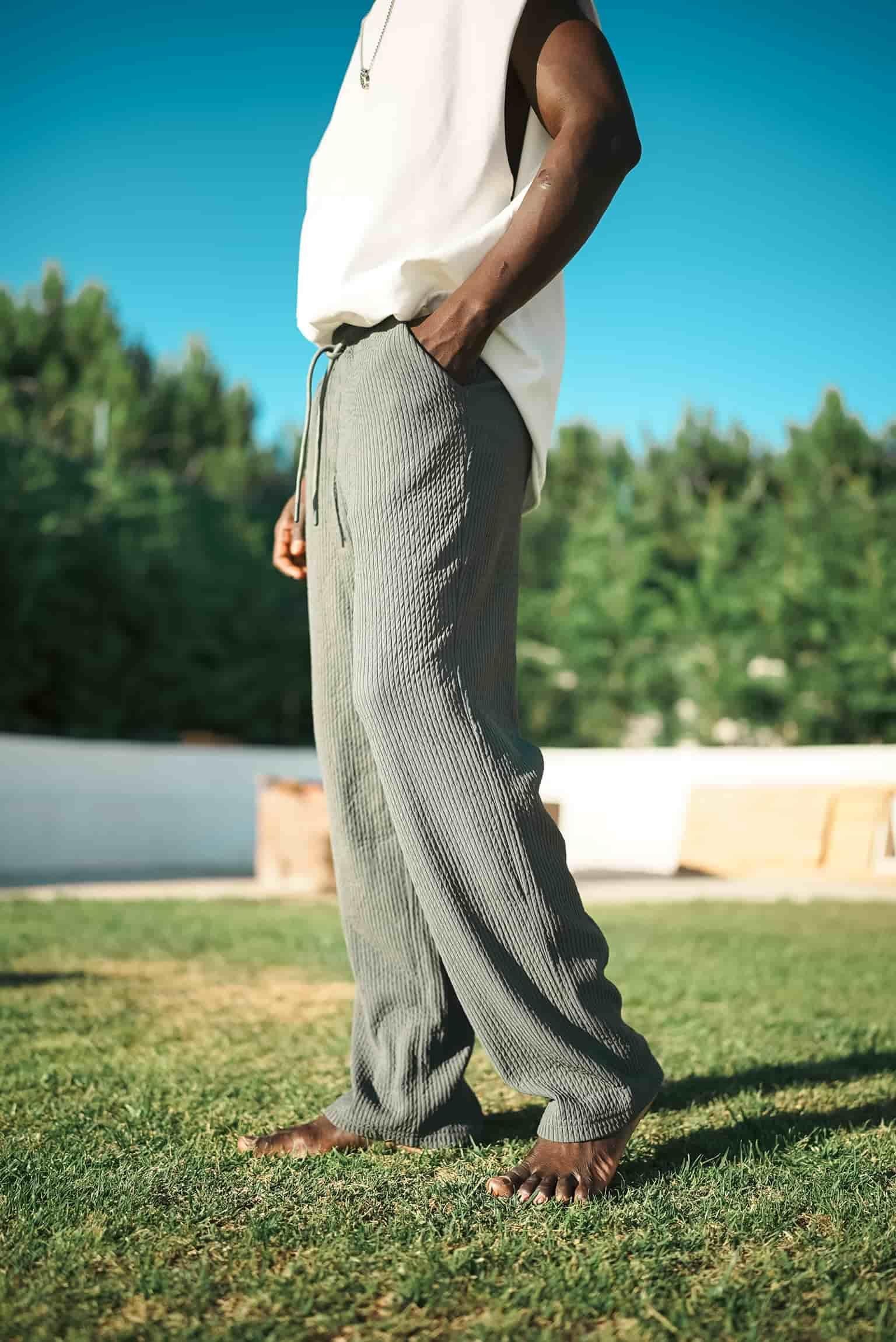 Erkek Fitilli Baggy Fit Rahat Eşofman Yeşil