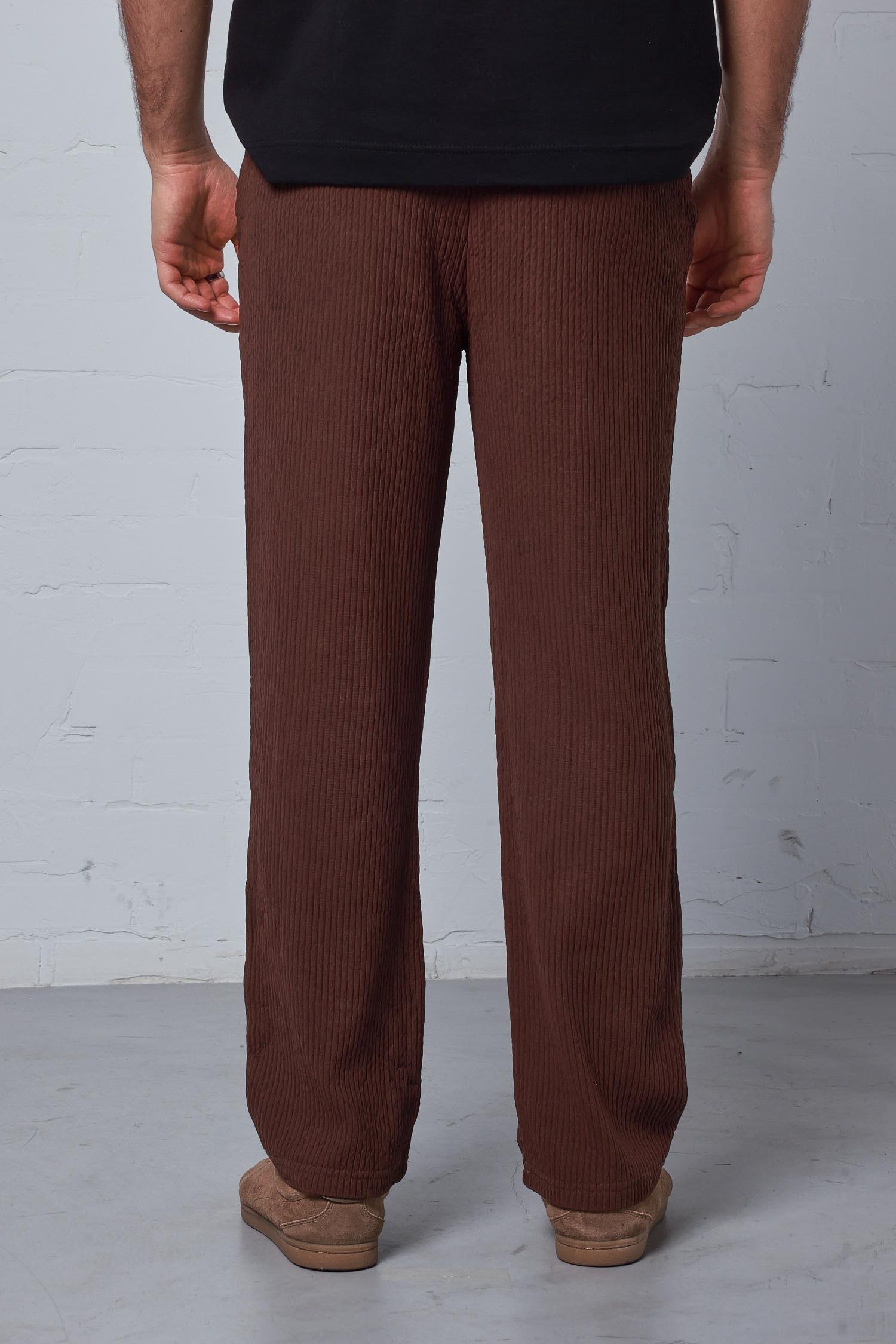 Erkek Fitilli Baggy Fit Rahat Eşofman Kahverengi