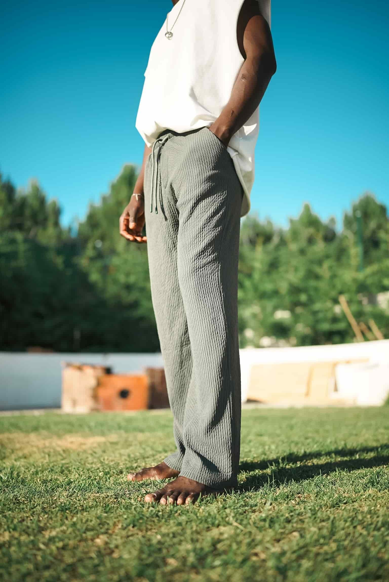 Erkek Fitilli Baggy Fit Rahat Eşofman Yeşil