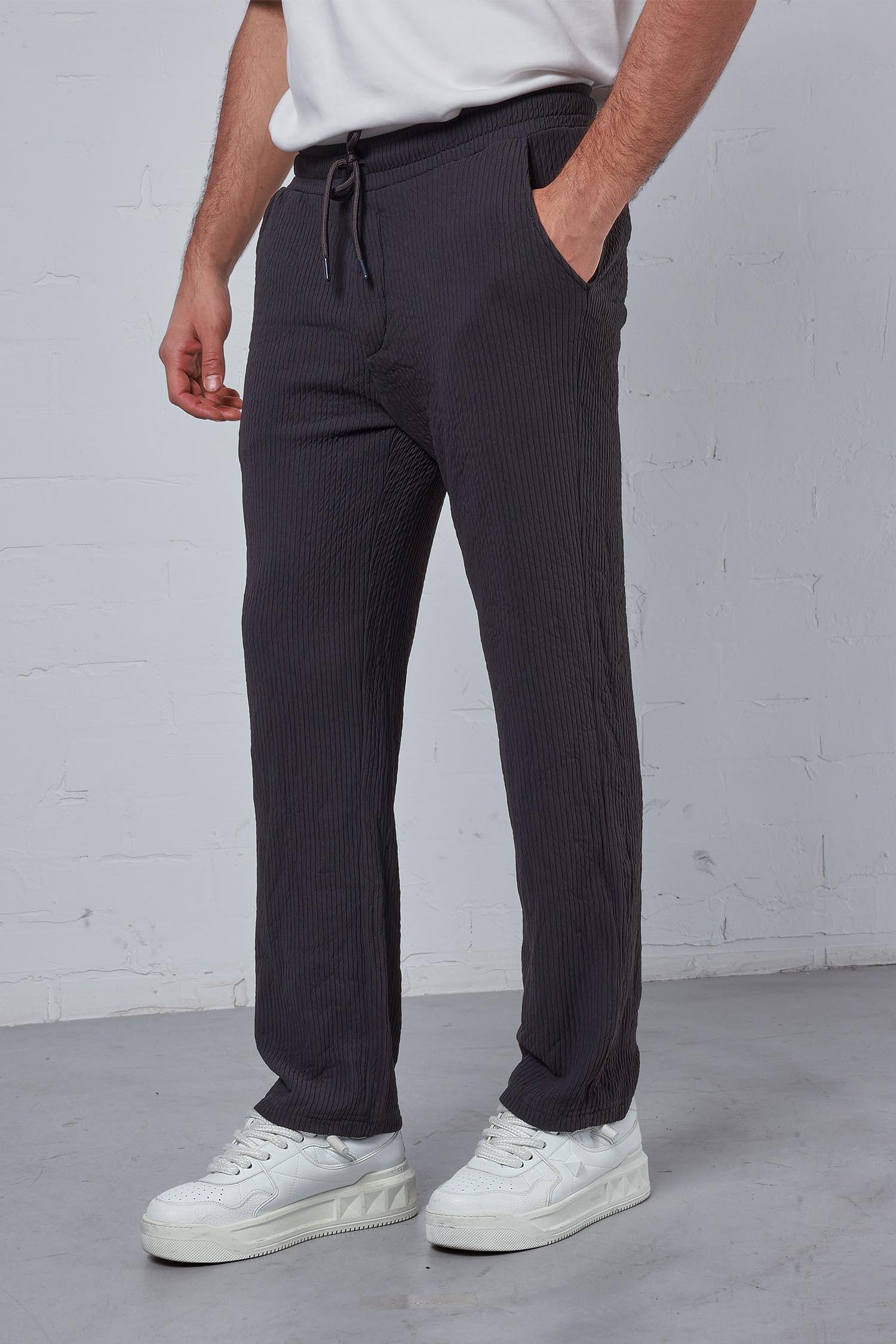 Erkek Fitilli Baggy Fit Rahat Eşofman Antrasit