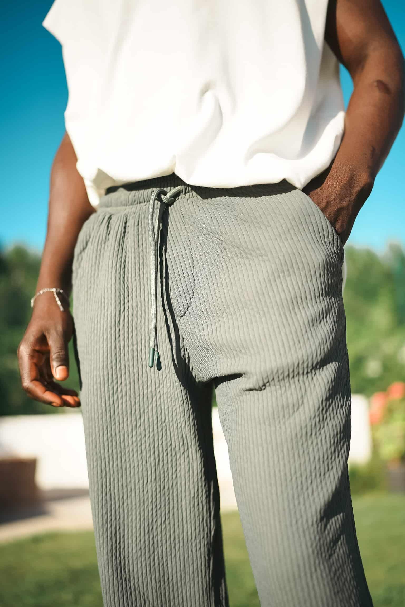 Erkek Fitilli Baggy Fit Rahat Eşofman Yeşil