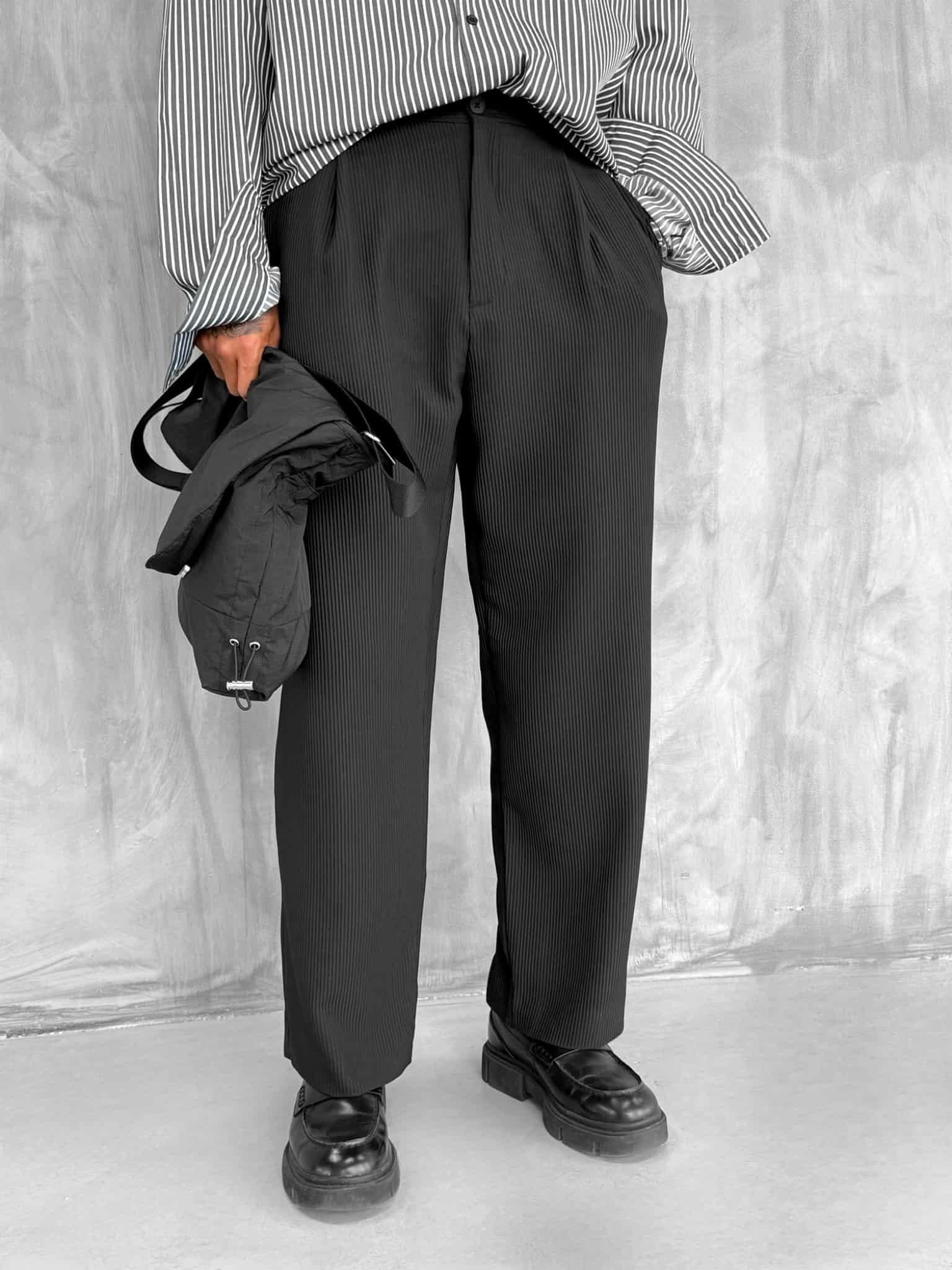 Erkek Fitilli Baggy Pantolon Siyah