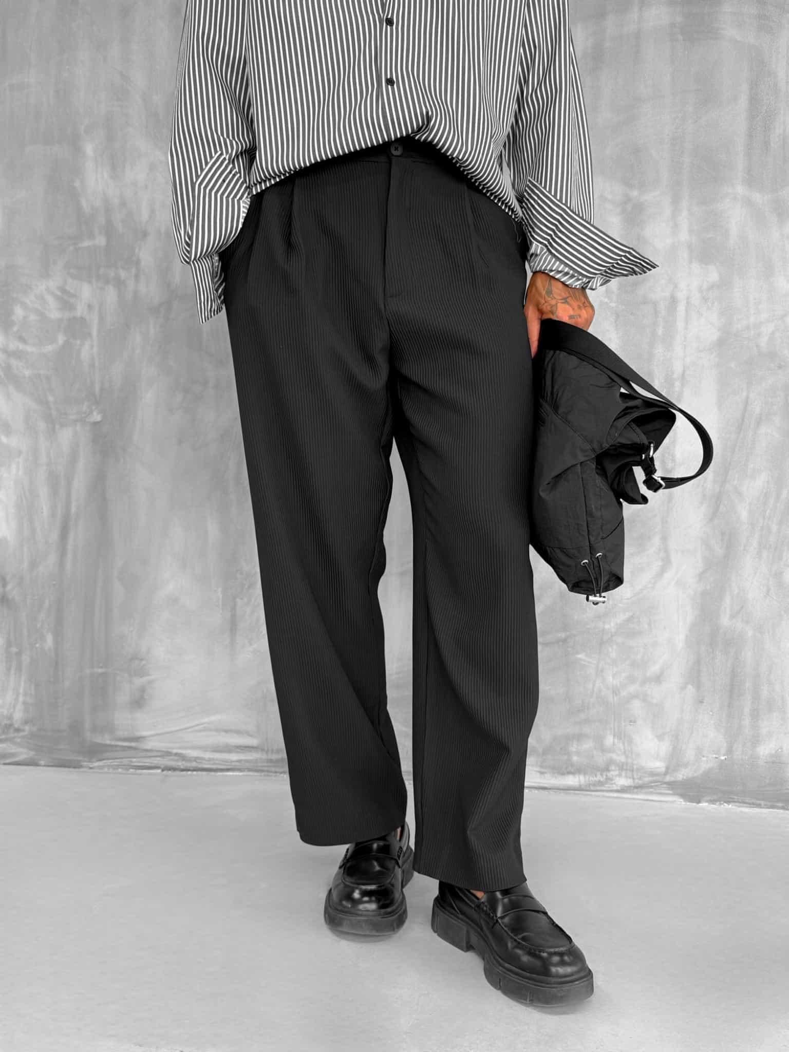 Erkek Fitilli Baggy Pantolon Siyah