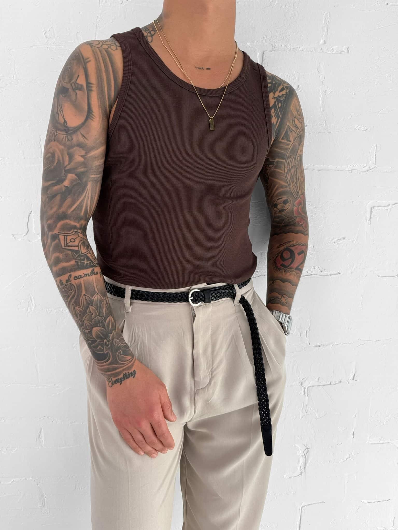 Erkek Fitilli Dar Kalıp Atlet Kahverengi