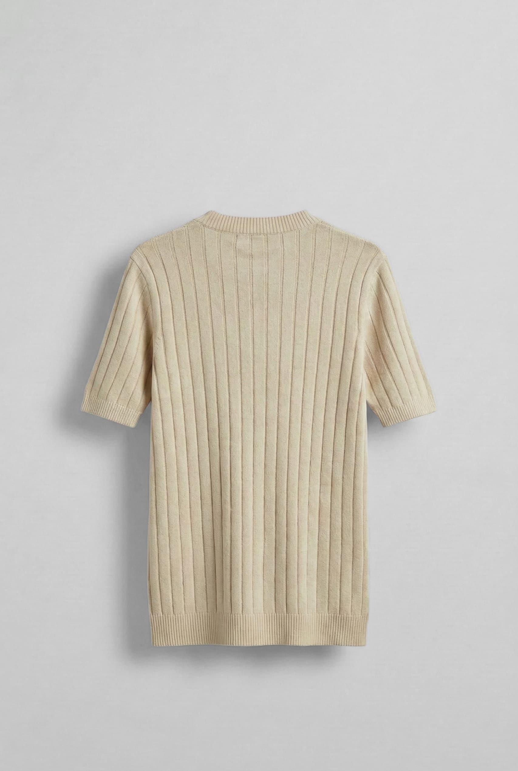 Erkek Fitilli Kısa Kol Triko T-Shirt Koyu Bej