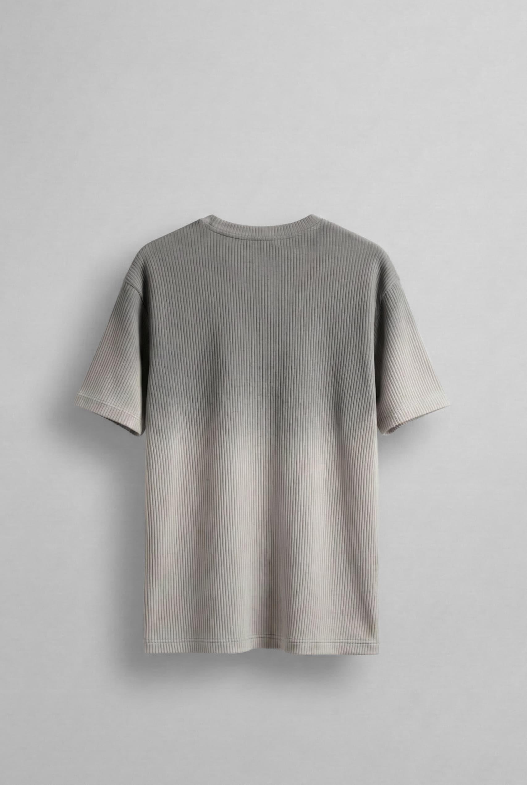 Erkek Fitilli Yıkamalı Renk Geçişli Oversize T-Shirt Gri Siyah