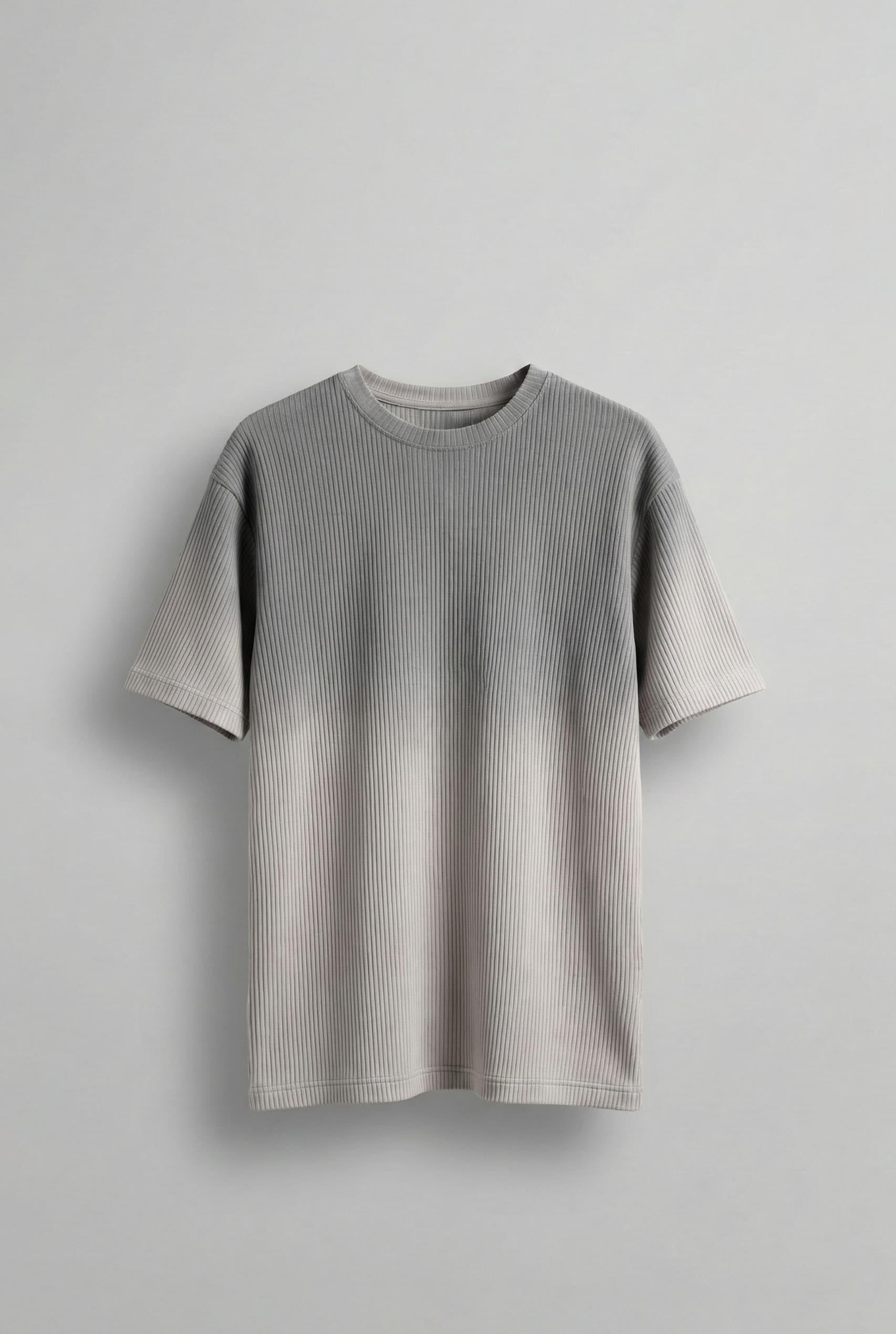 Erkek Fitilli Yıkamalı Renk Geçişli Oversize T-Shirt Gri Siyah