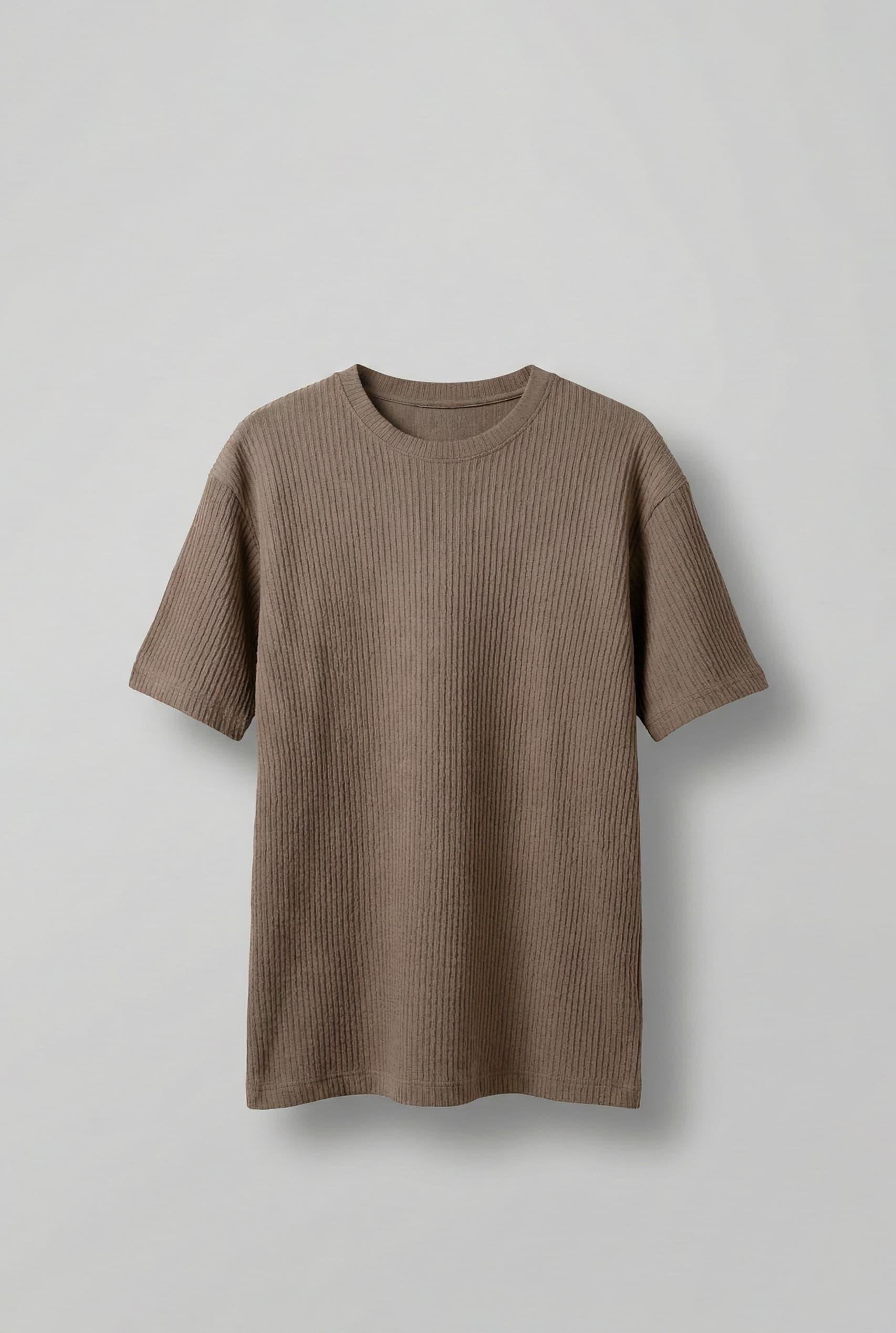 Erkek Fitilli Yıkamalı Renk Geçişli Oversize T-Shirt Kahve Beyaz