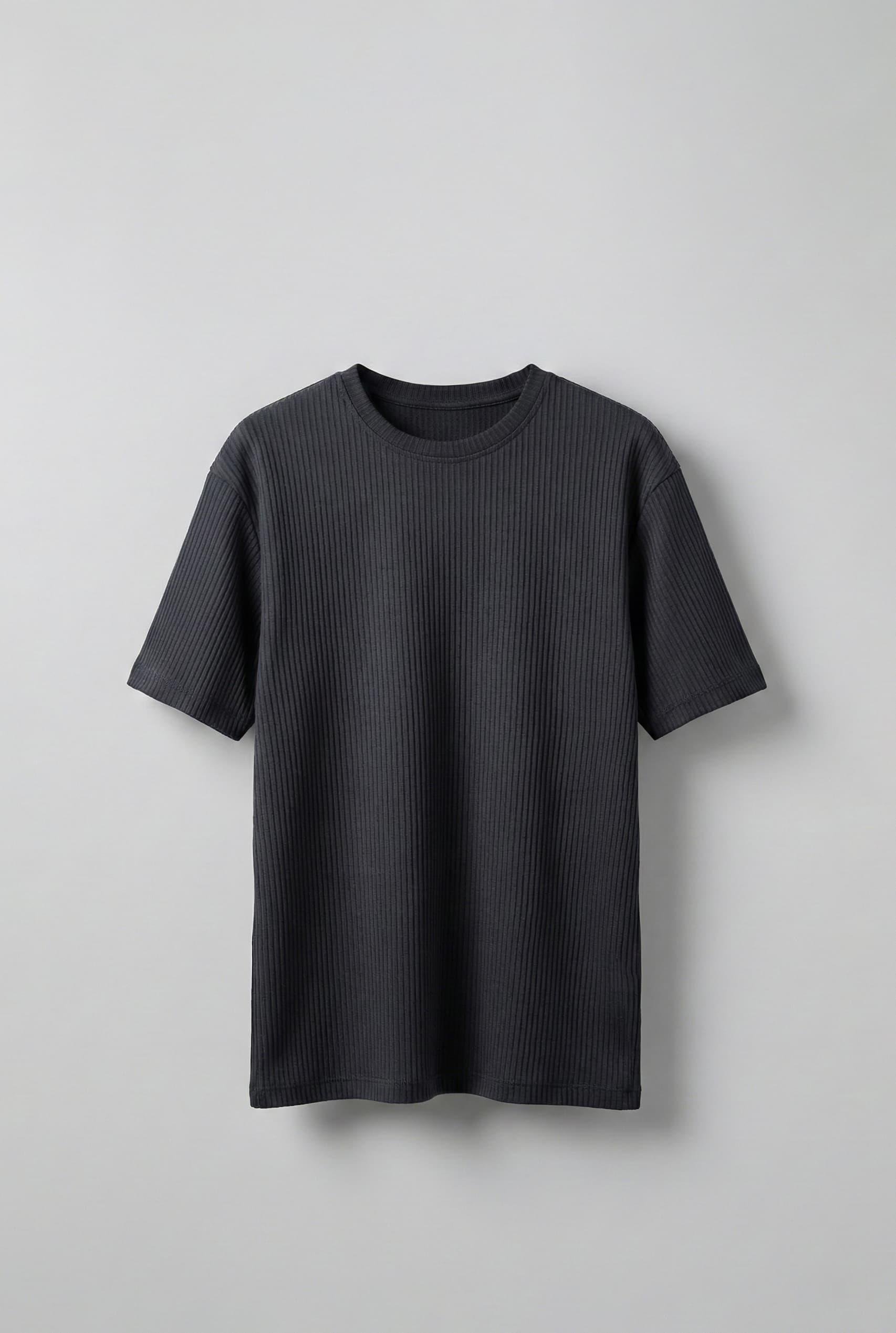 Erkek Fitilli Yıkamalı Renk Geçişli Oversize T-Shirt Siyah Beyaz