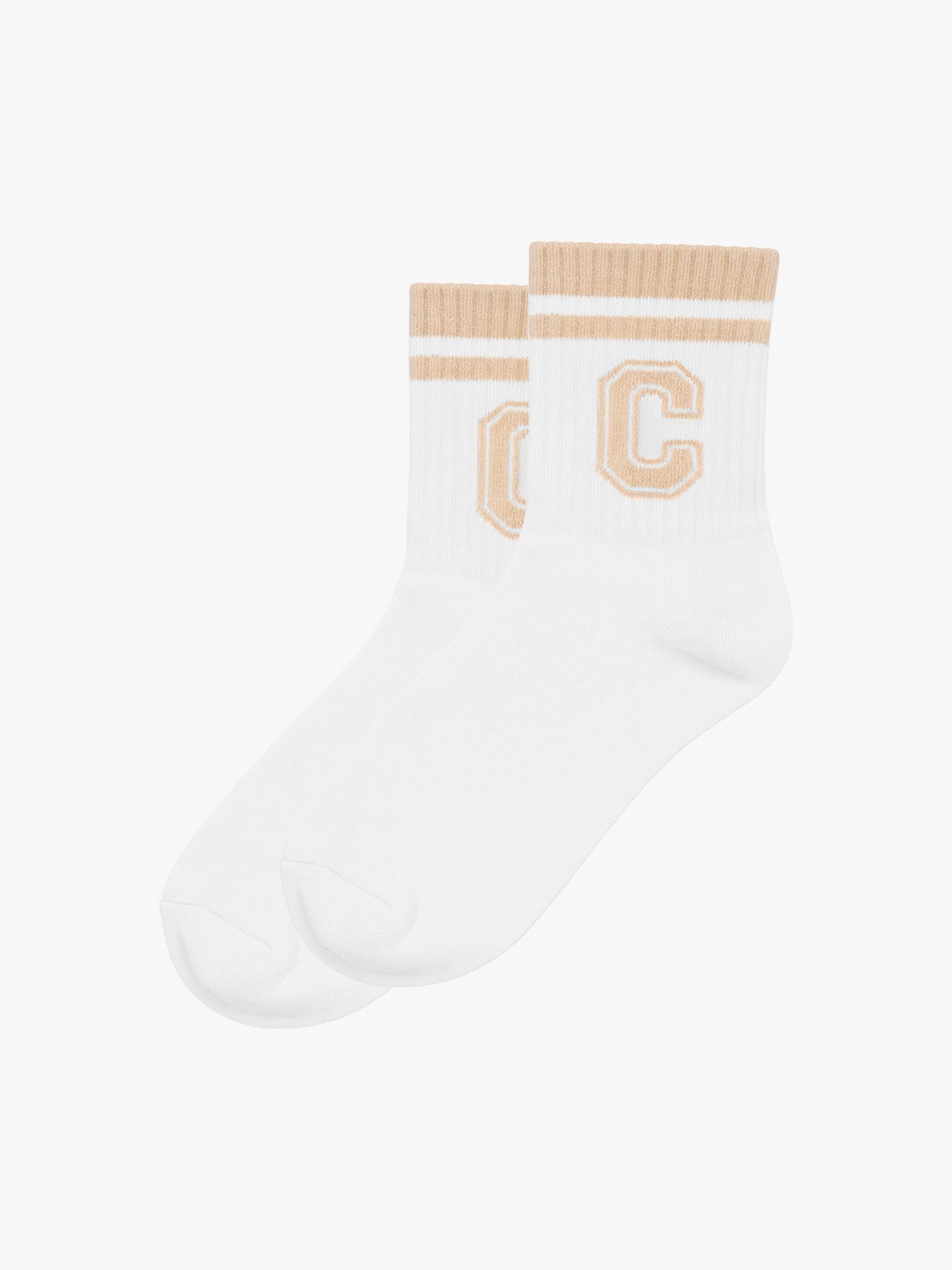 Erkek Harf Detaylı Soket Çorap Bej