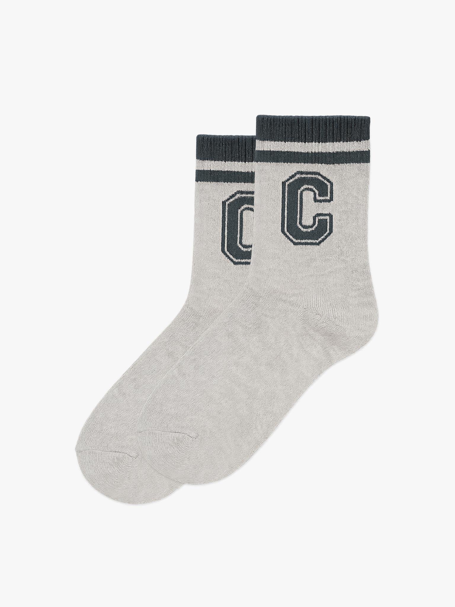 Erkek Harf Detaylı Soket Çorap Gri Melanj