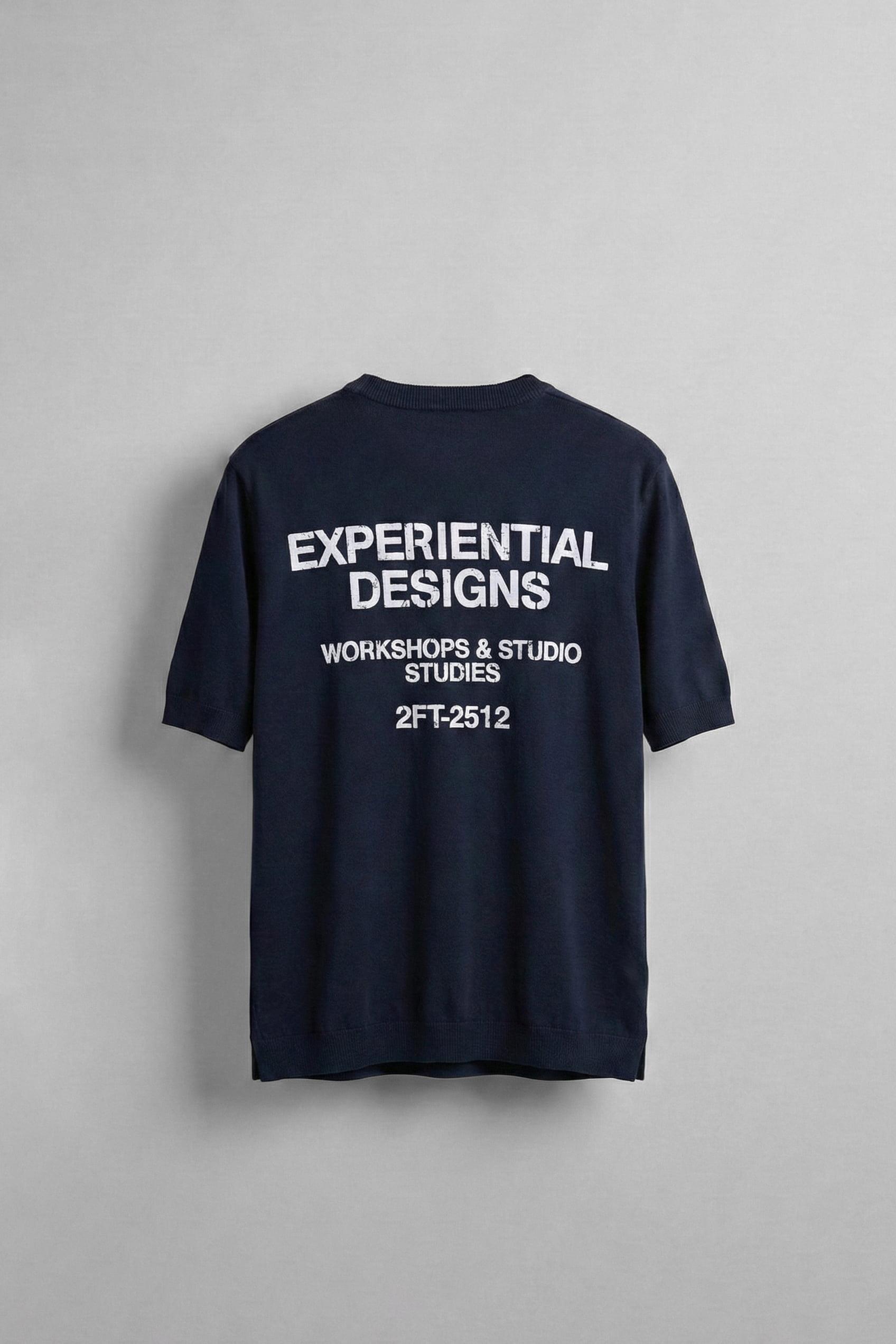 Erkek Kabartma Baskılı Esnek Regular Fit Triko T-Shirt Lacivert