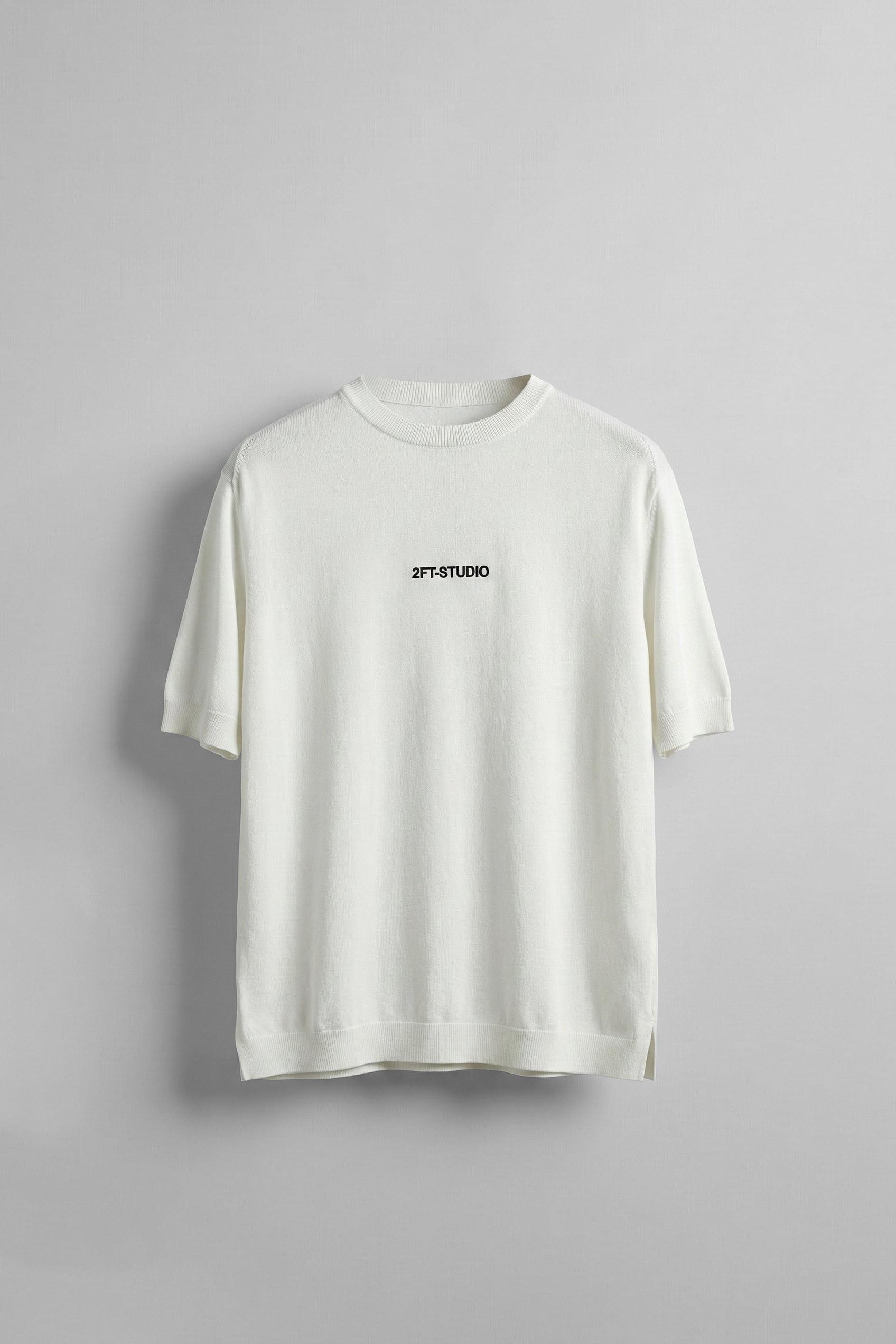 Erkek Kabartma Baskılı Esnek Regular Fit Triko T-Shirt Beyaz