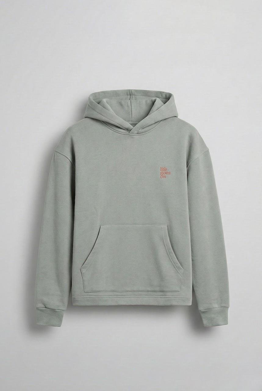 Erkek Kabartmalı Baskılı Kapüşonlu Hoodie Açık Gri