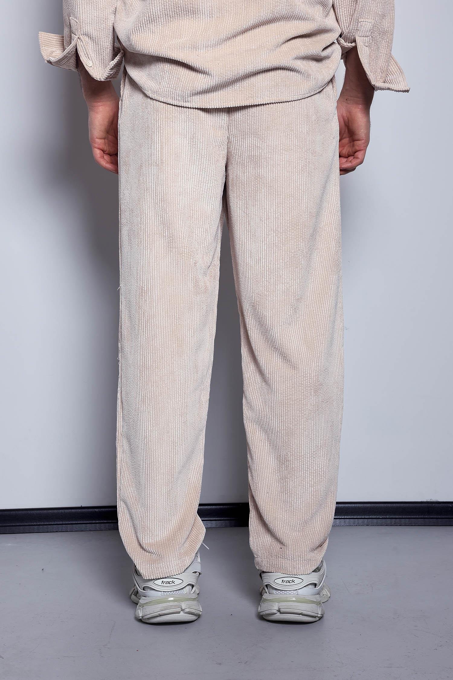 Erkek Kadife Dokulu Baggy Fit Pantolon Taş Rengi