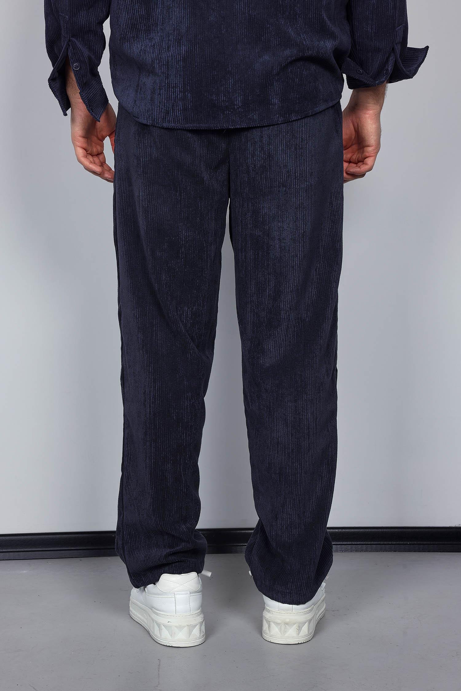 Erkek Kadife Dokulu Baggy Fit Pantolon Lacivert