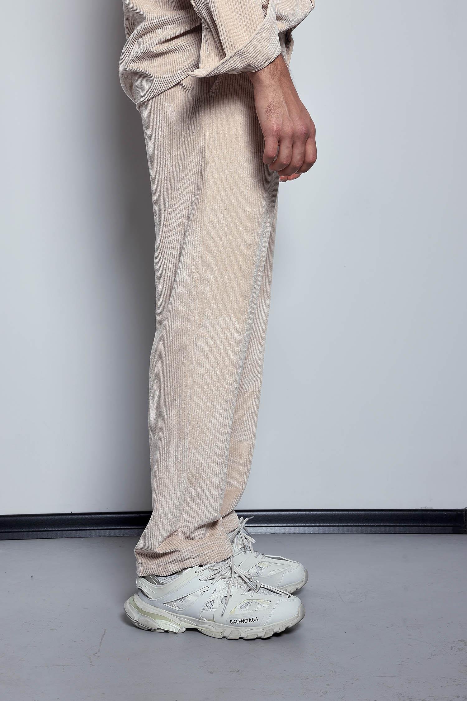 Erkek Kadife Dokulu Baggy Fit Pantolon Taş Rengi