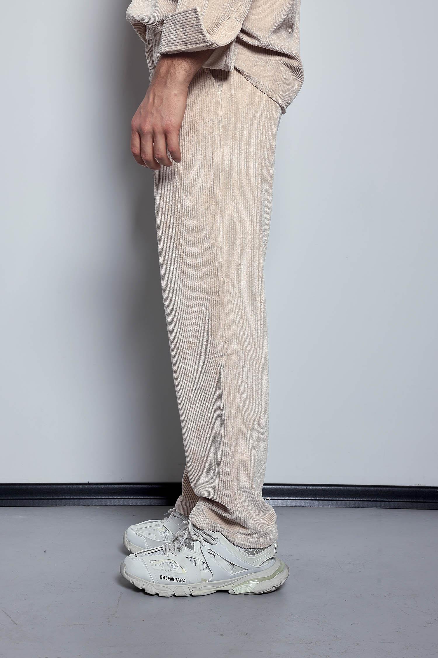 Erkek Kadife Dokulu Baggy Fit Pantolon Taş Rengi