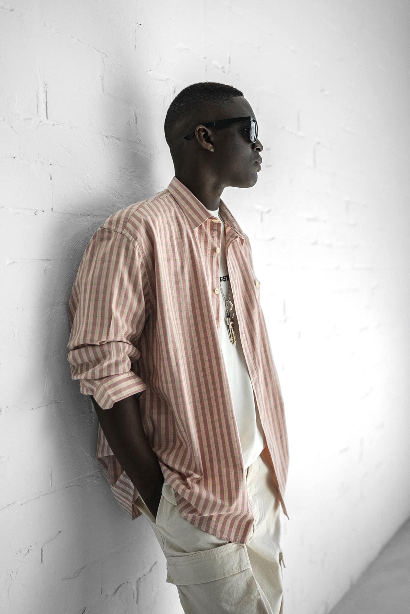 Erkek Kareli Desenli Oversize Gömlek Pudra