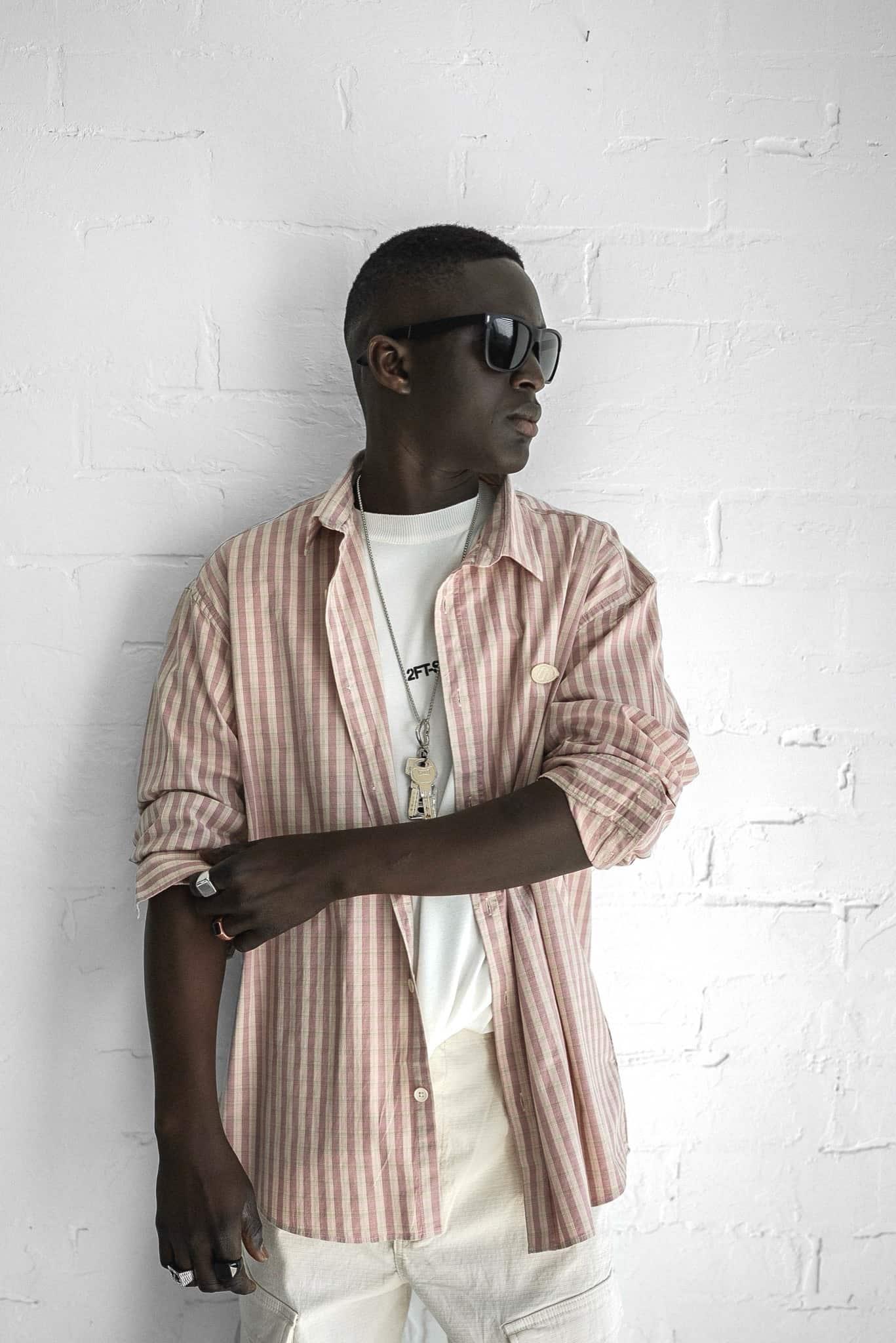 Erkek Kareli Desenli Oversize Gömlek Pudra