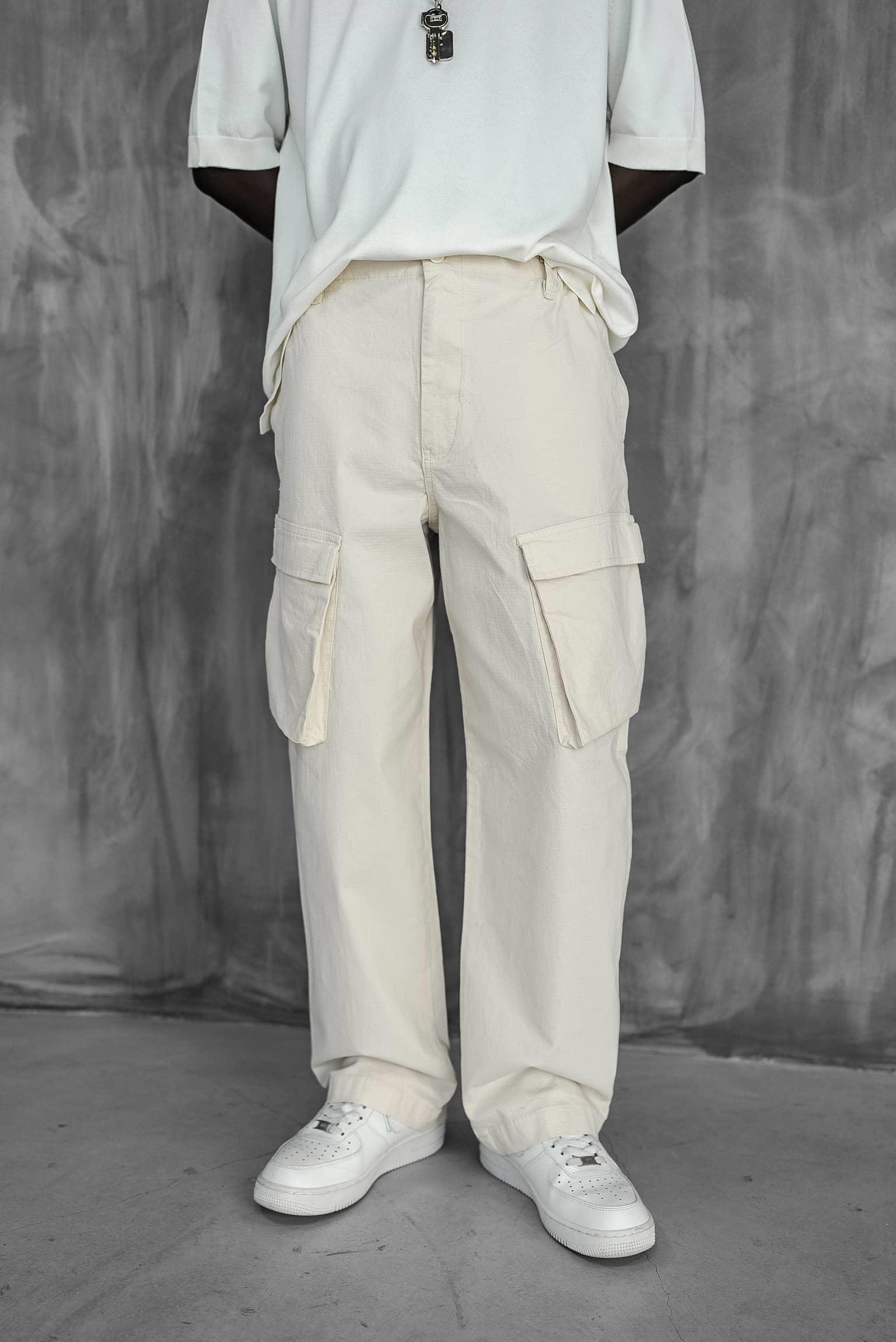 Erkek Kargo Cepli Esnek Baggy Pantolon Açık Bej