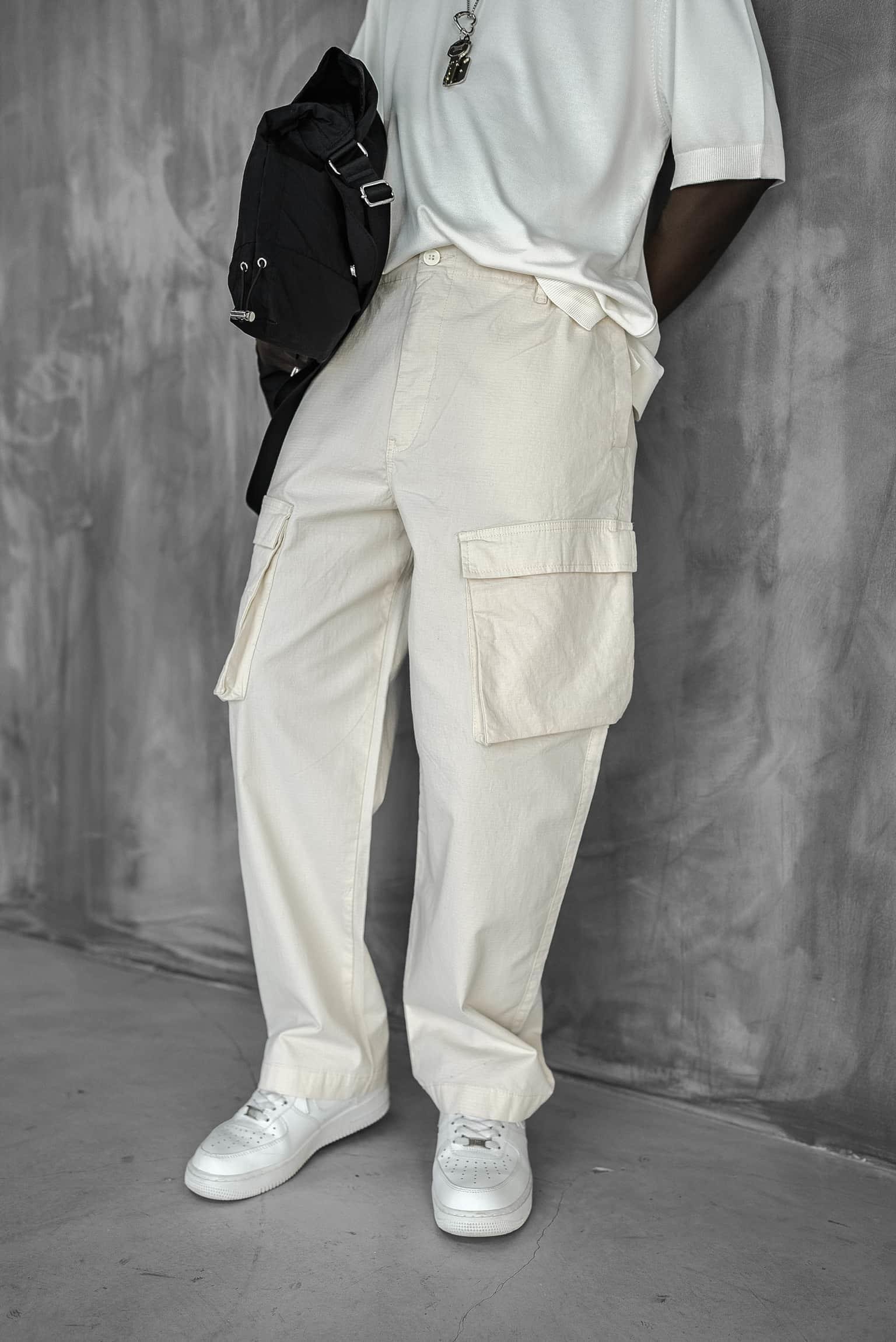 Erkek Kargo Cepli Esnek Baggy Pantolon Açık Bej