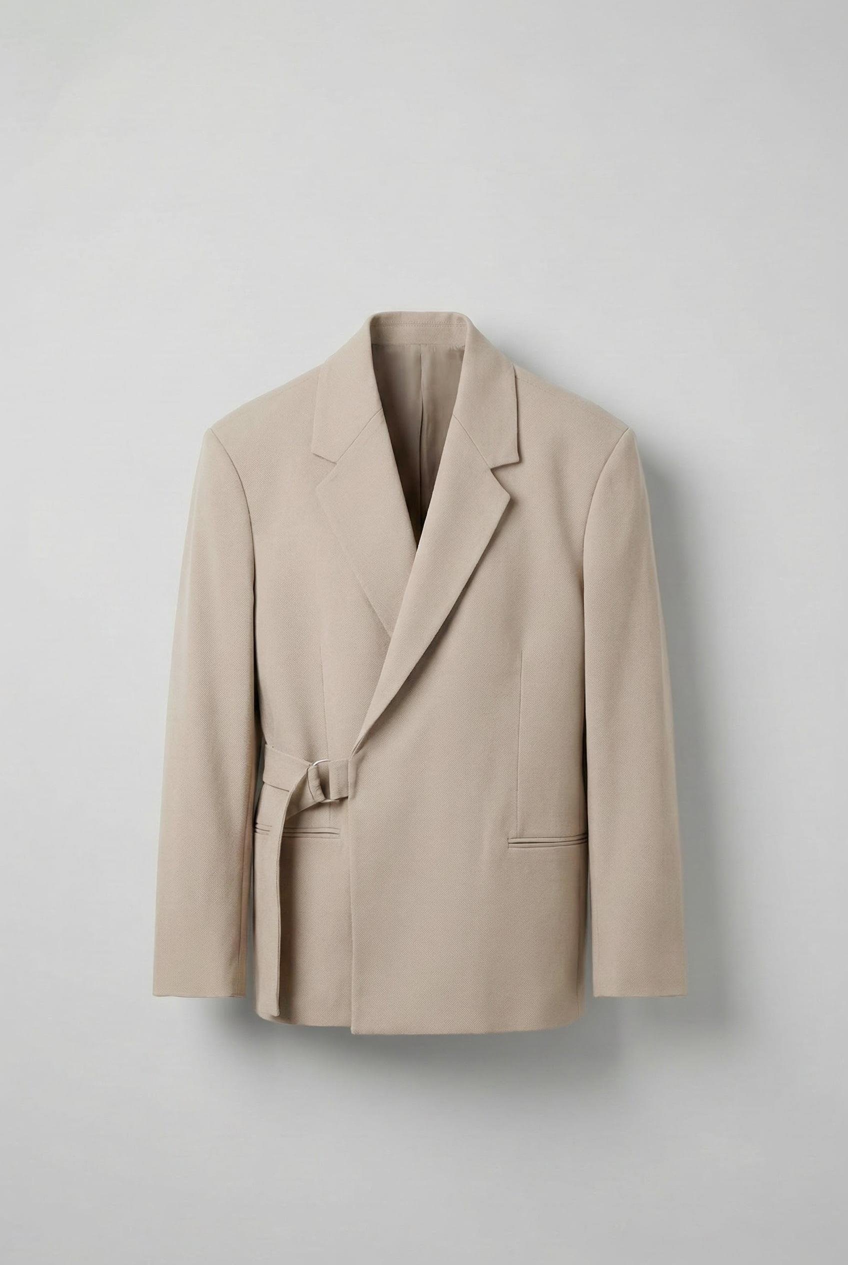 Erkek Kemerli Oversize Takım Elbise Bej