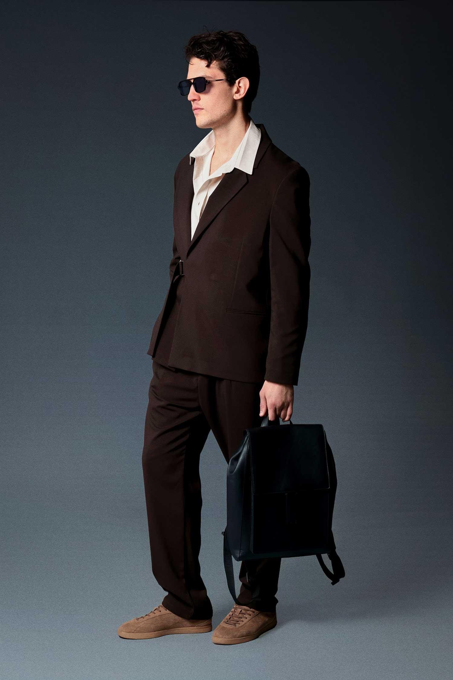 Erkek Kemerli Oversize Takım Elbise Kahve