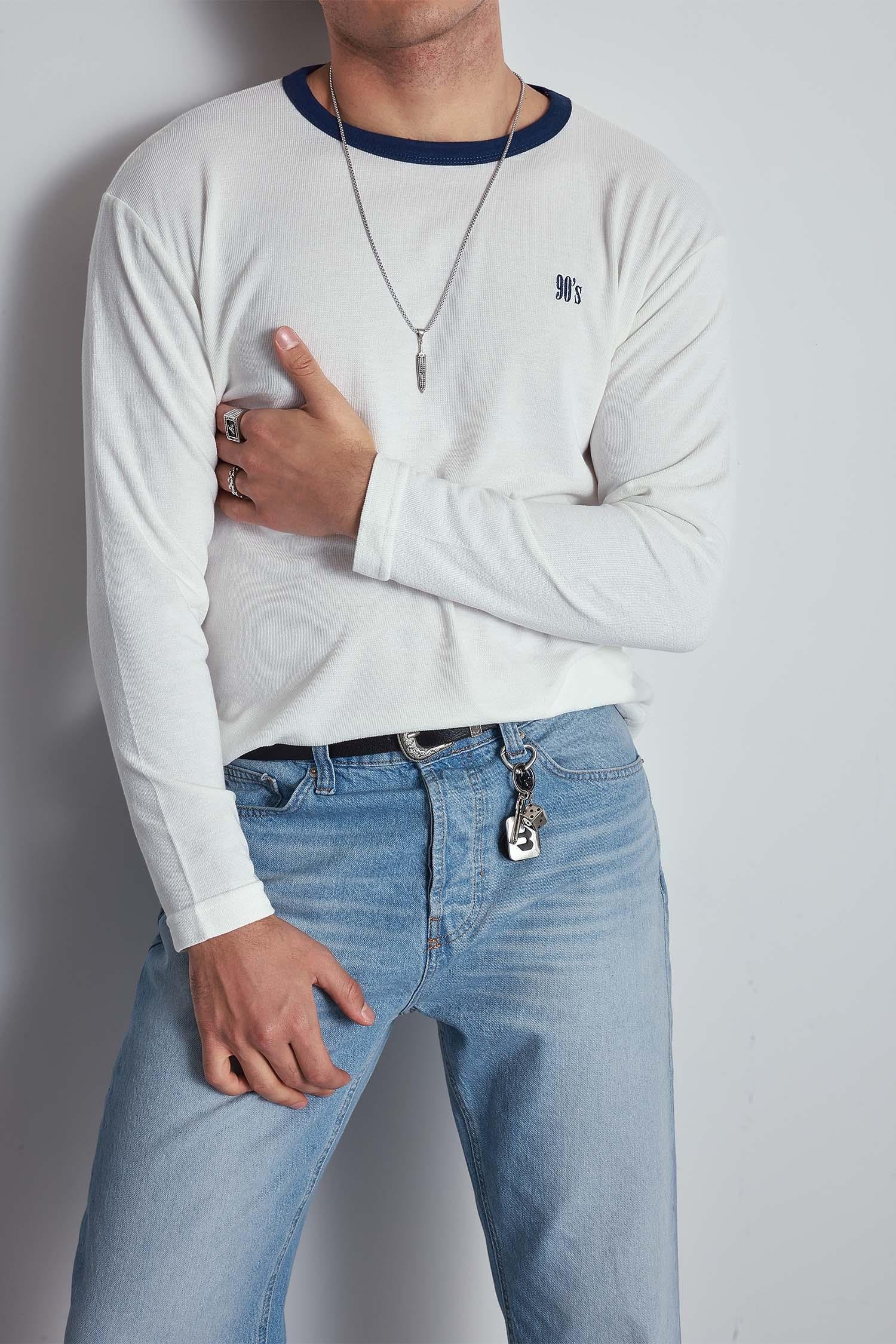 Erkek Kontrast Detaylı Oversize Basic Sweatshirt Ekru