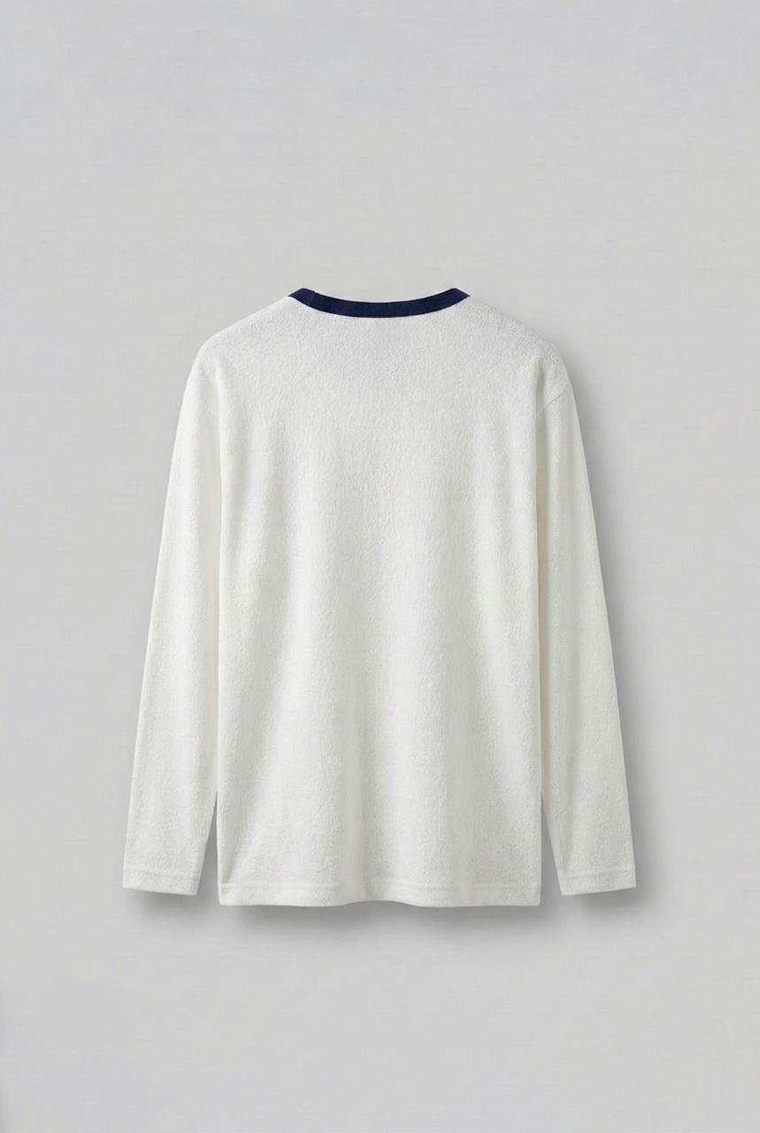 Erkek Kontrast Detaylı Oversize Basic Sweatshirt Ekru