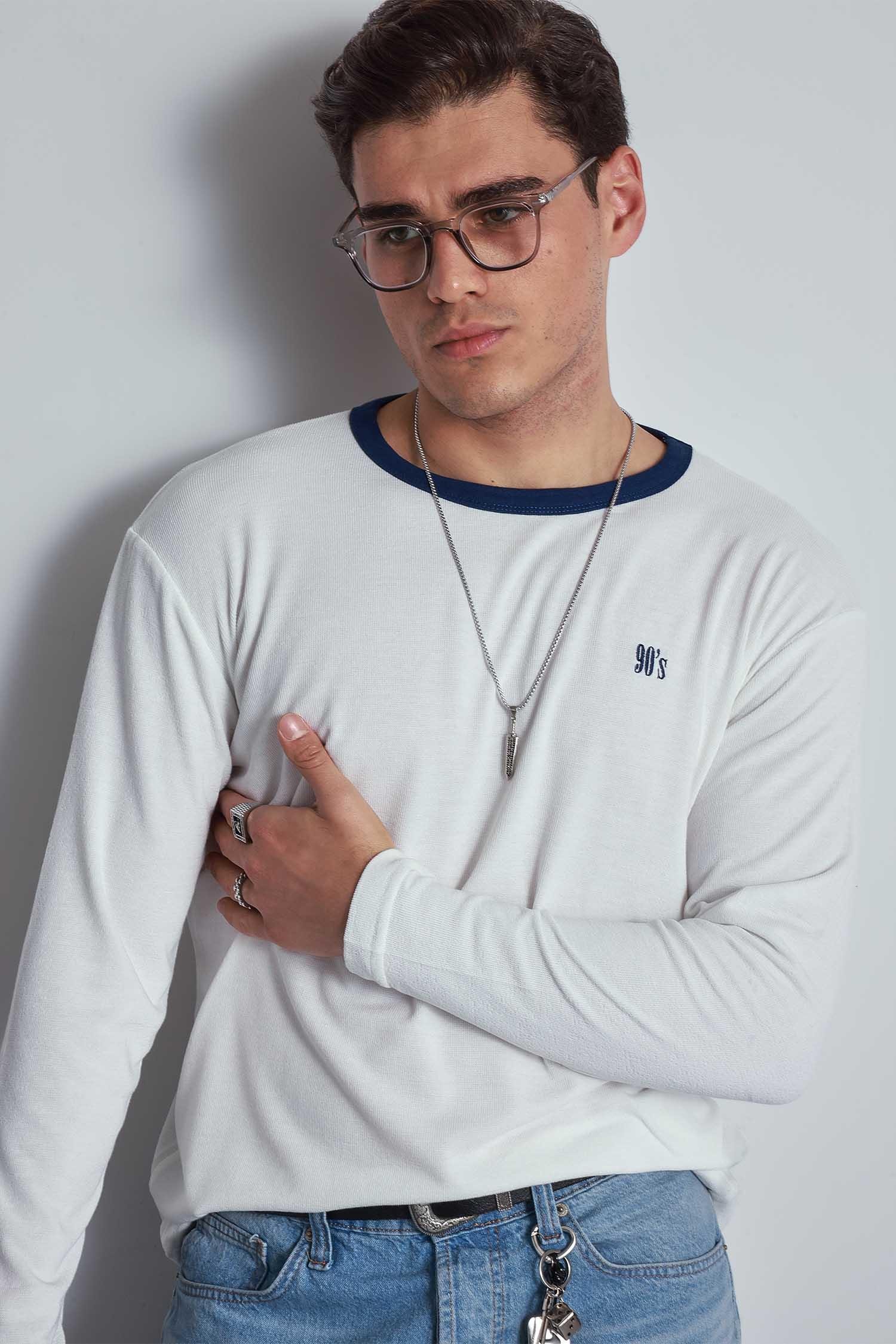 Erkek Kontrast Detaylı Oversize Basic Sweatshirt Ekru