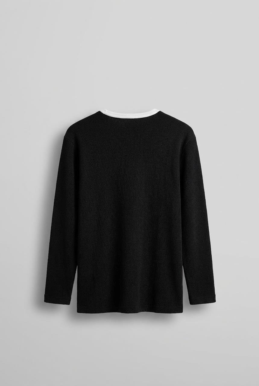 Erkek Kontrast Detaylı Oversize Basic Sweatshirt Siyah