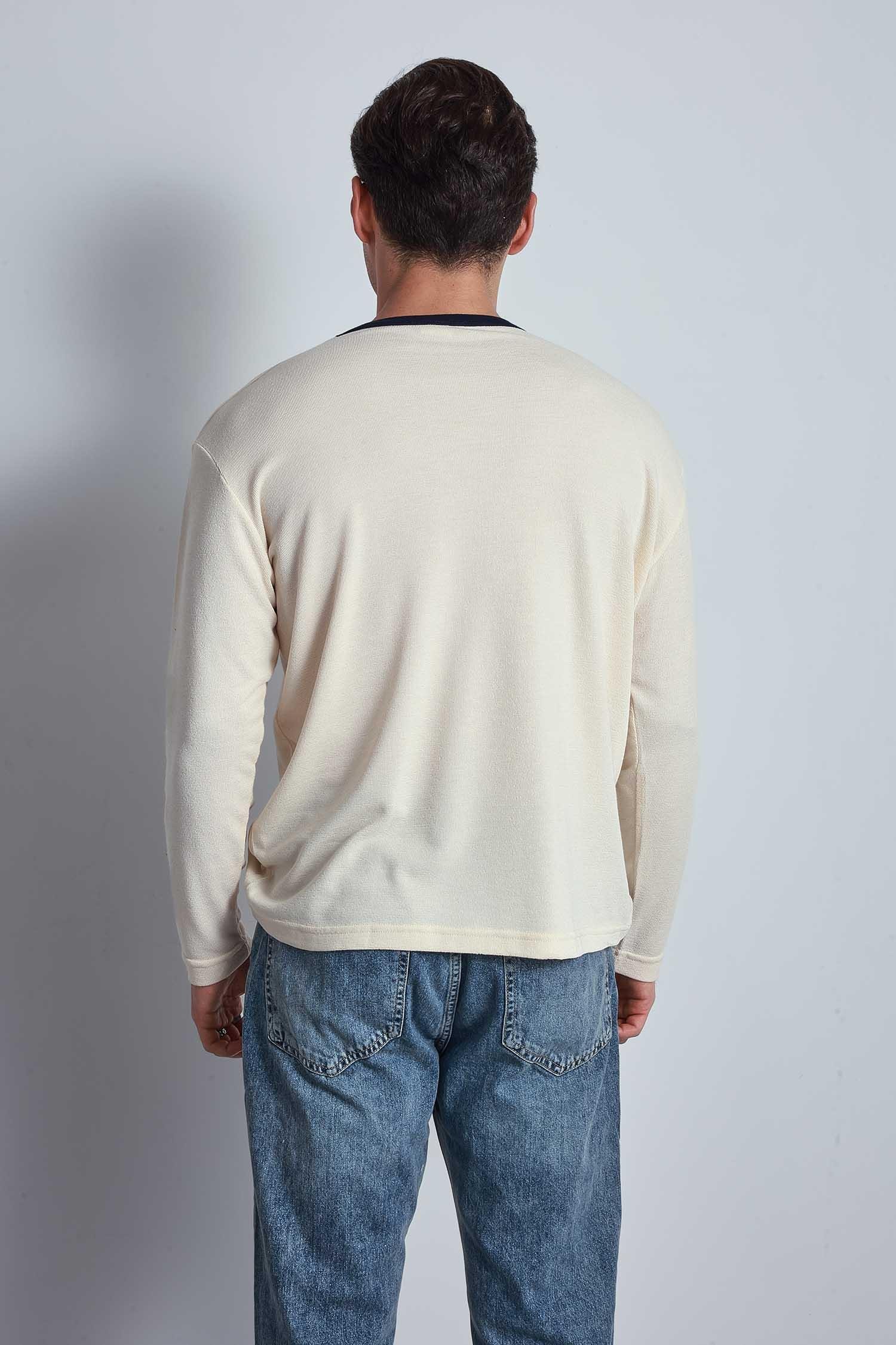 Erkek Kontrast Detaylı Oversize Basic Sweatshirt Krem